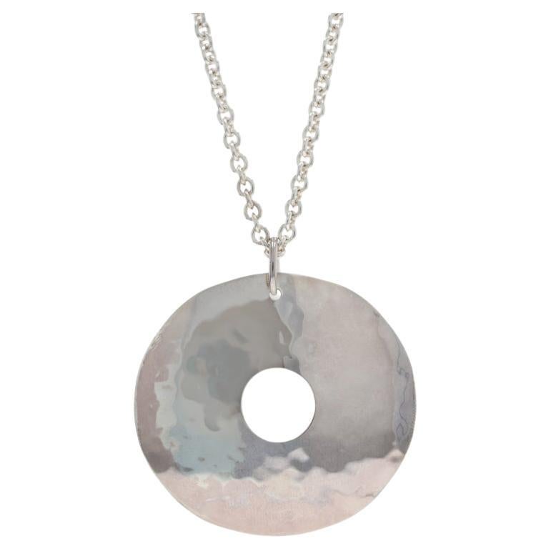 RLM Studio Circular Disk Hammered Pendant Necklace Sterling Silver 925 Cut Out For Sale