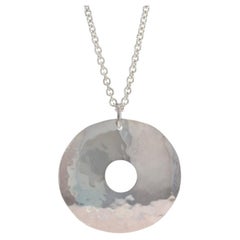 RLM Studio Circular Disk Hammered Pendant Necklace Sterling Silver 925 Cut Out