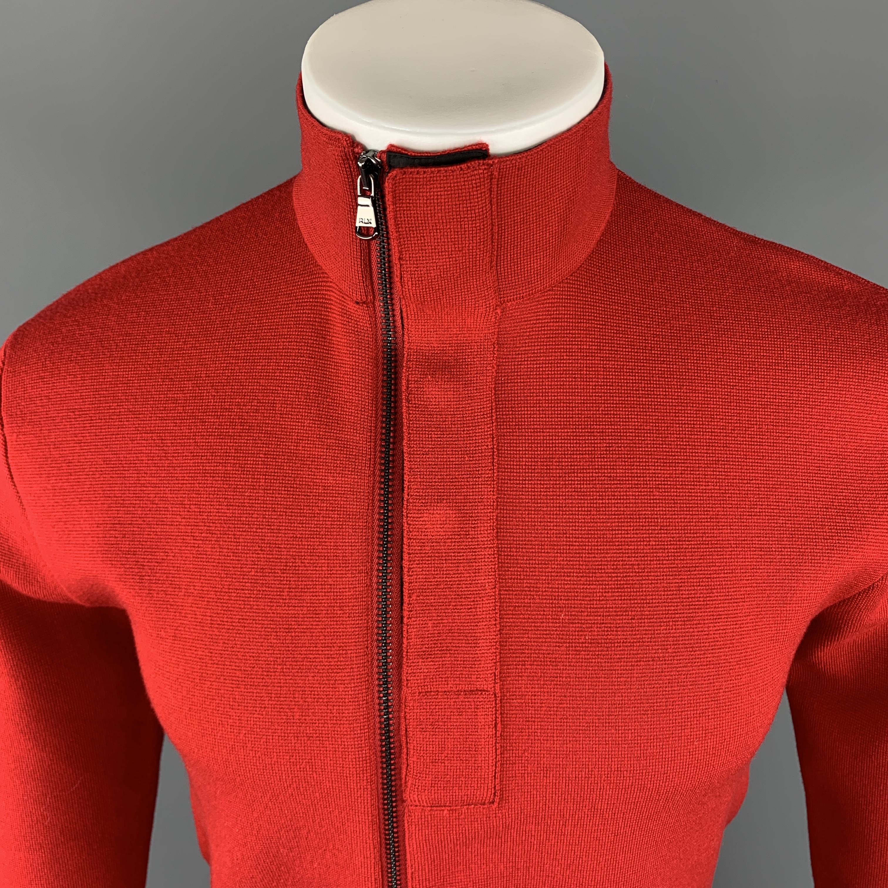 RLX by RALPH LAUREN S Red Solid Wool Blend Zip & Snaps Jacket In Good Condition In San Francisco, CA