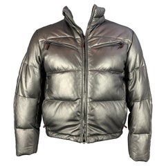 RLX by RALPH LAUREN Size L Silver Metallic Leather High Collar Jacket