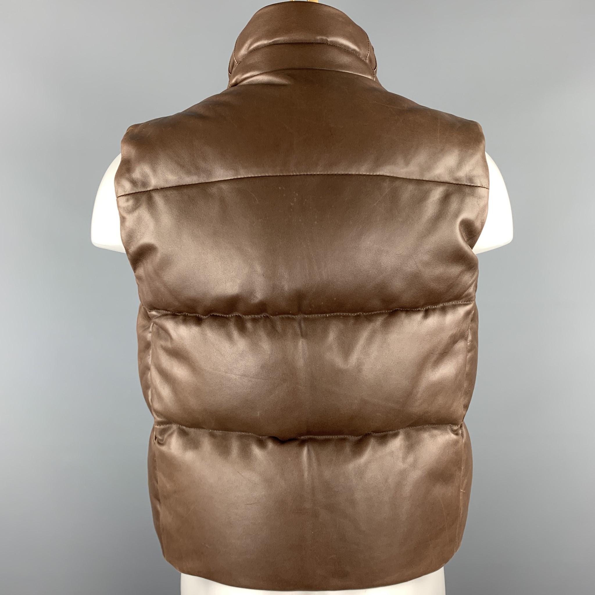 RLX by RALPH LAUREN Size M Brown Quilted Leather Zip Up Down Puff Vest 2