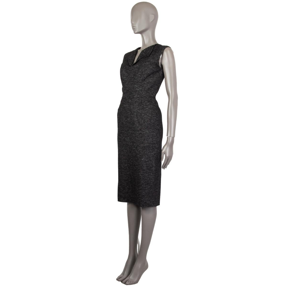 100% authentic Roland Mouret limited edition for Net-A-Porter sheath dress in black, white and anthracite wool (38%) viscose (29%) cotton (21%) other (11%) elastane (1%) with a V-neck detailed with a folded collar, sleeveless, close fitted