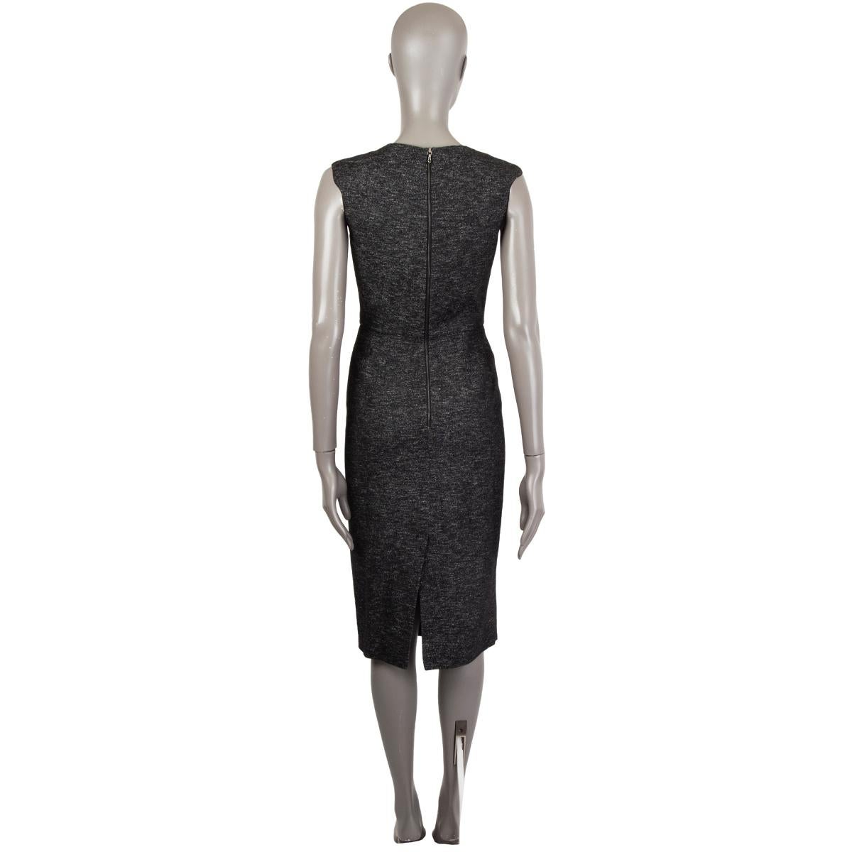 Black RM ROLAND MOURET anthracite wool blend FOLDED COLLAR V-NECK SHEATH Dress 36 XS For Sale