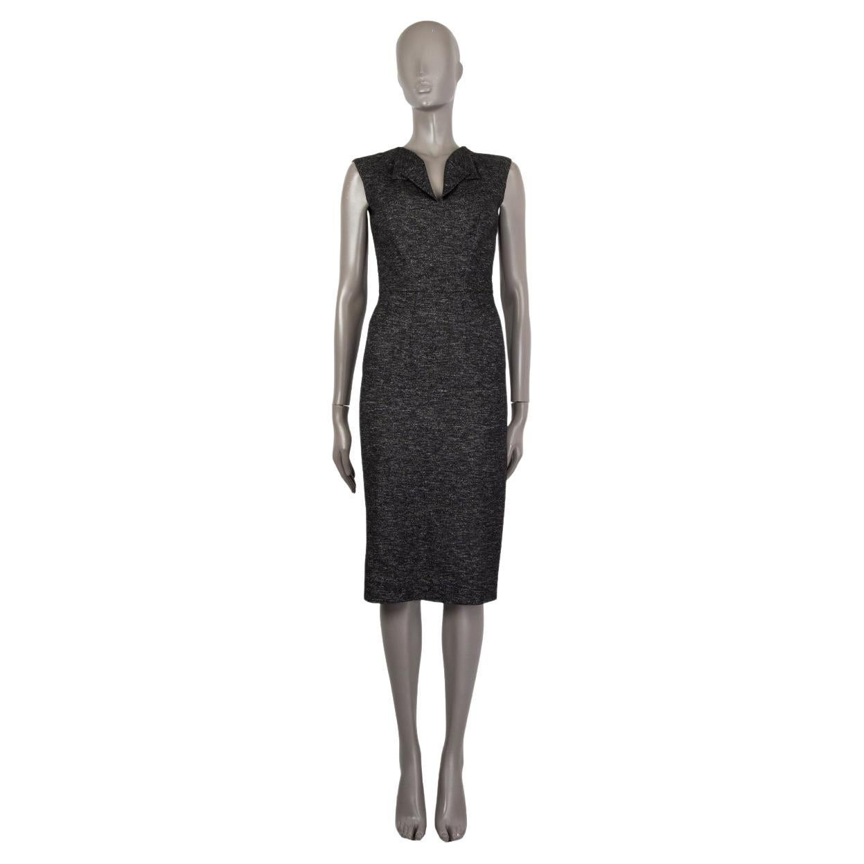 RM ROLAND MOURET anthracite wool blend FOLDED COLLAR V-NECK SHEATH Dress 36 XS For Sale