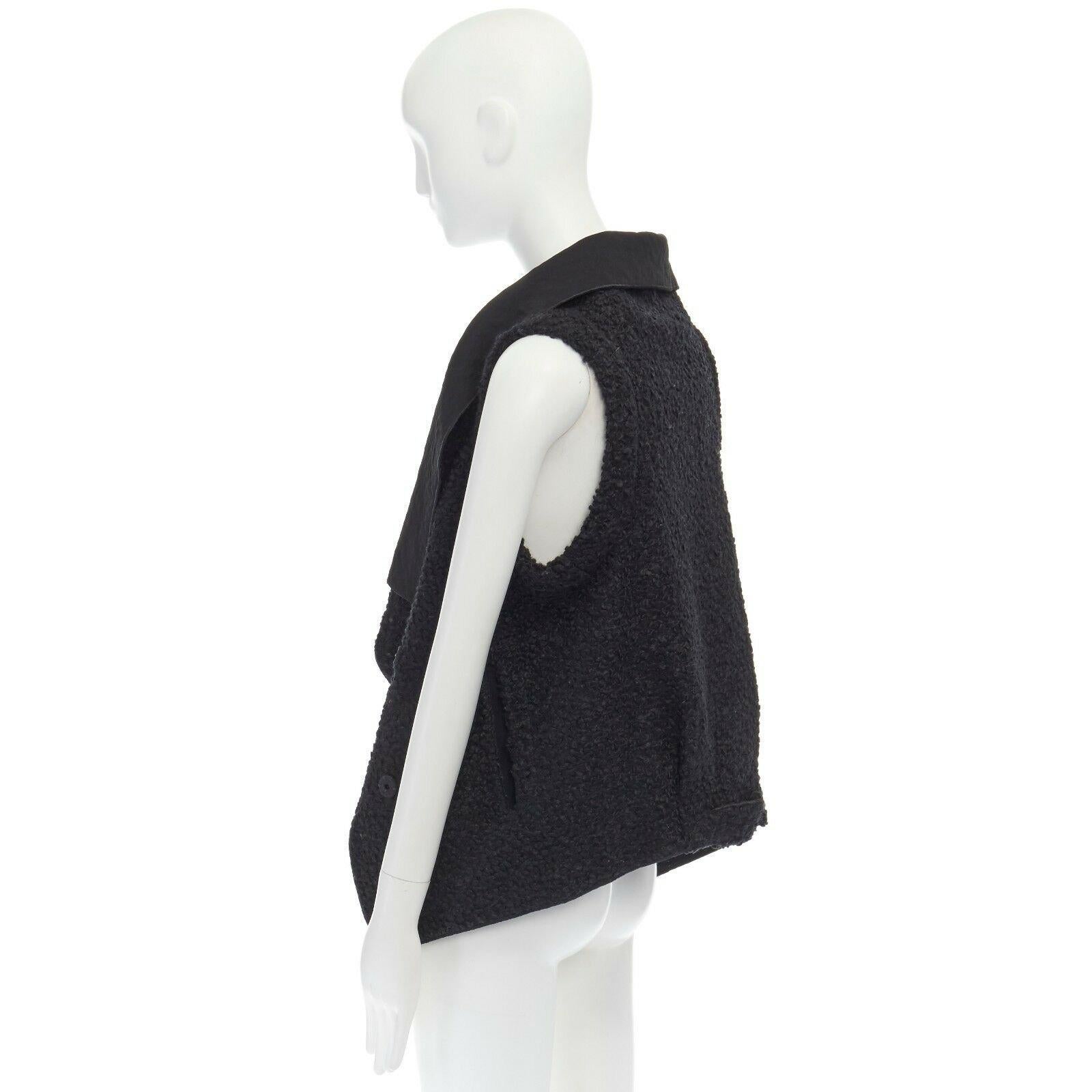 Black RM ROLAND MOURET wool mohair blend draped collar sleeveless vest jacket US6 M