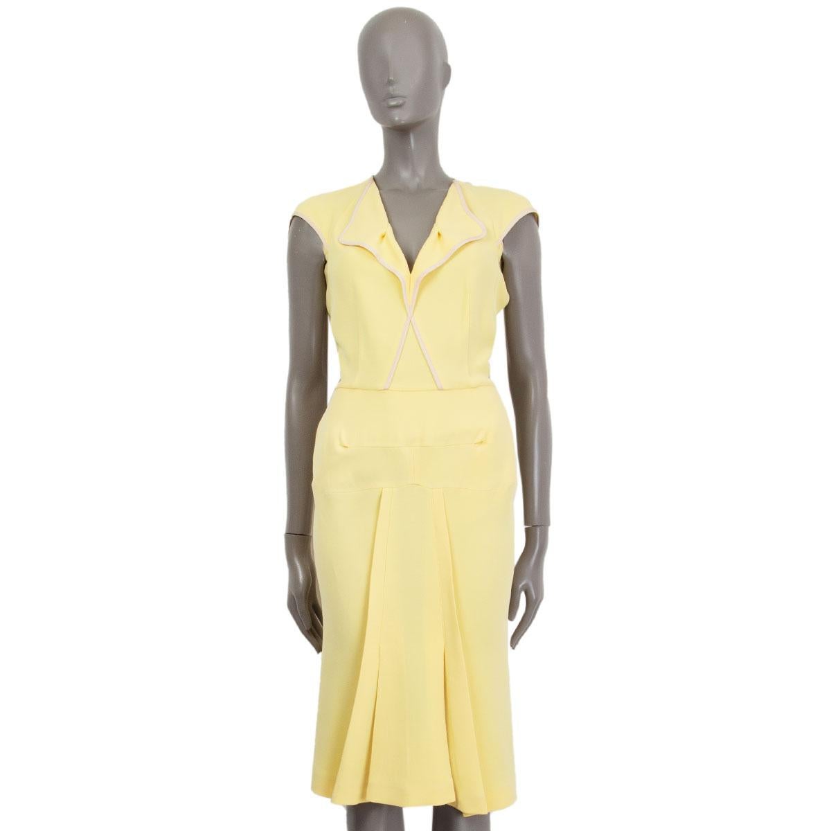 Beige RM ROLAND MOURET yellow silk blend MONTPARNASSE MIDI Dress 36 XS For Sale