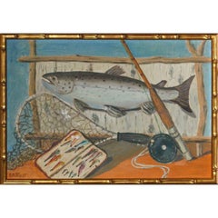 Used "Angling Still Life" Oil on Canvas