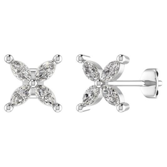 18ct White Gold 'Compass Point' Marquise Cut Diamond Earstuds For Sale