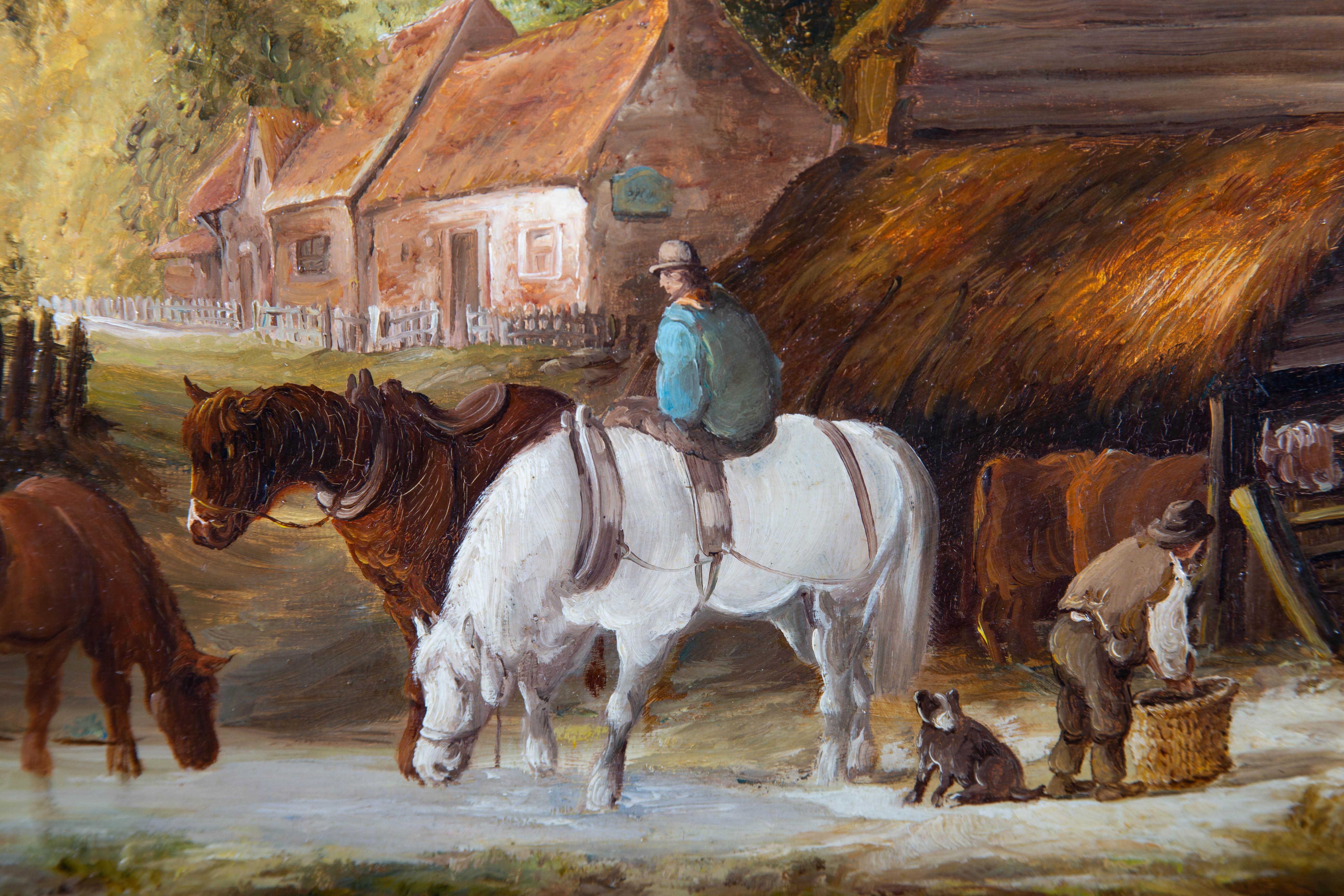 R.M.C. - 20ème siècle, Huile, Scène rurale avec personnages et animaux 3