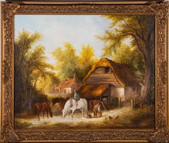 R.M.C. - 20th Century Oil, Rural Scene with Figures and Animals