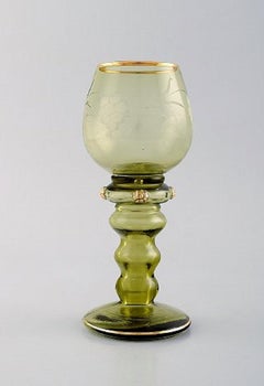 Rømer Glass, Six Bohemian Wine Glasses with Engraved Grapevines