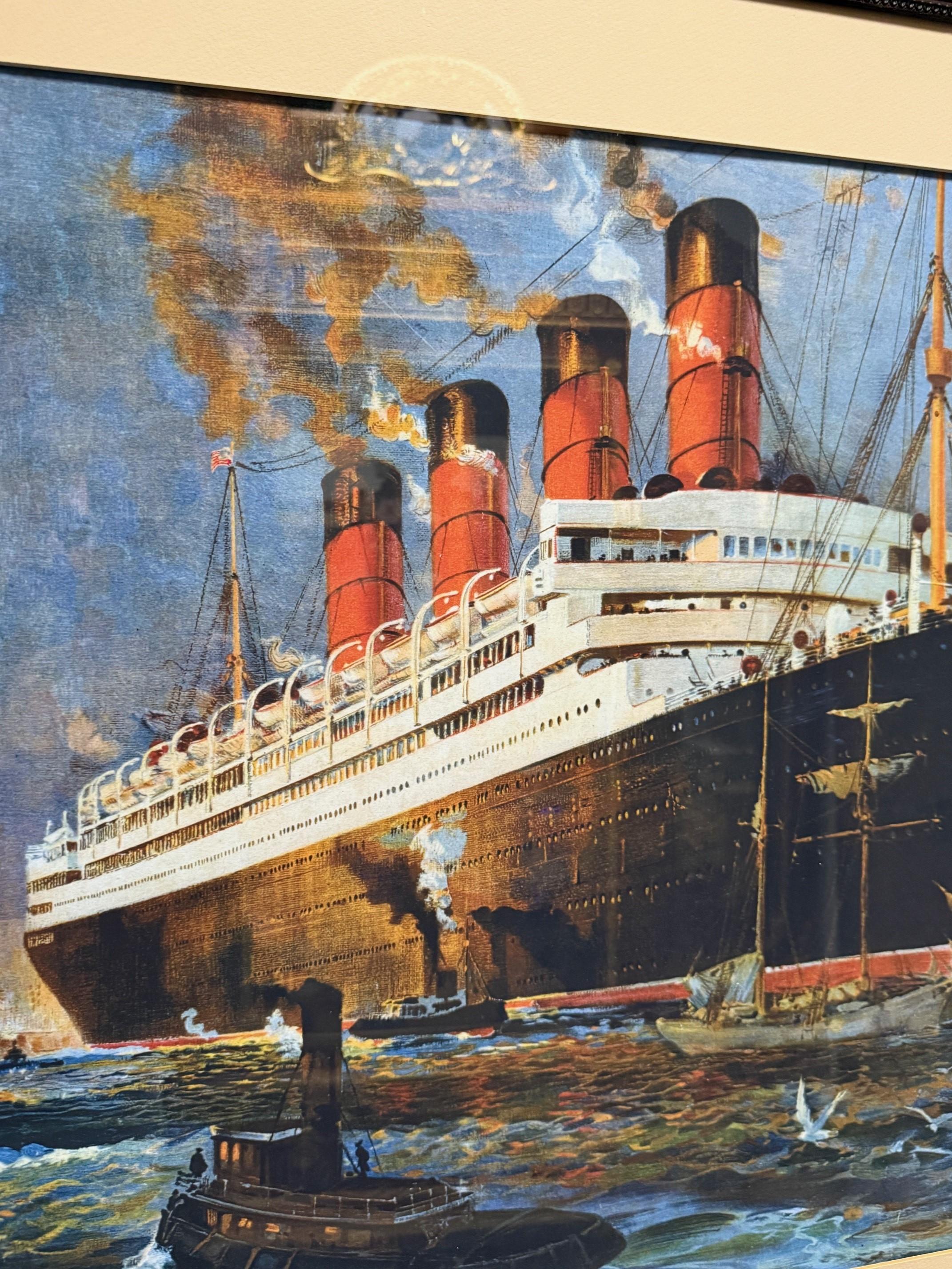 RMS Aquitania Cunard White Star Line Druck von DWYN ROSENKYNGE im Zustand „Gut“ im Angebot in Stamford, CT