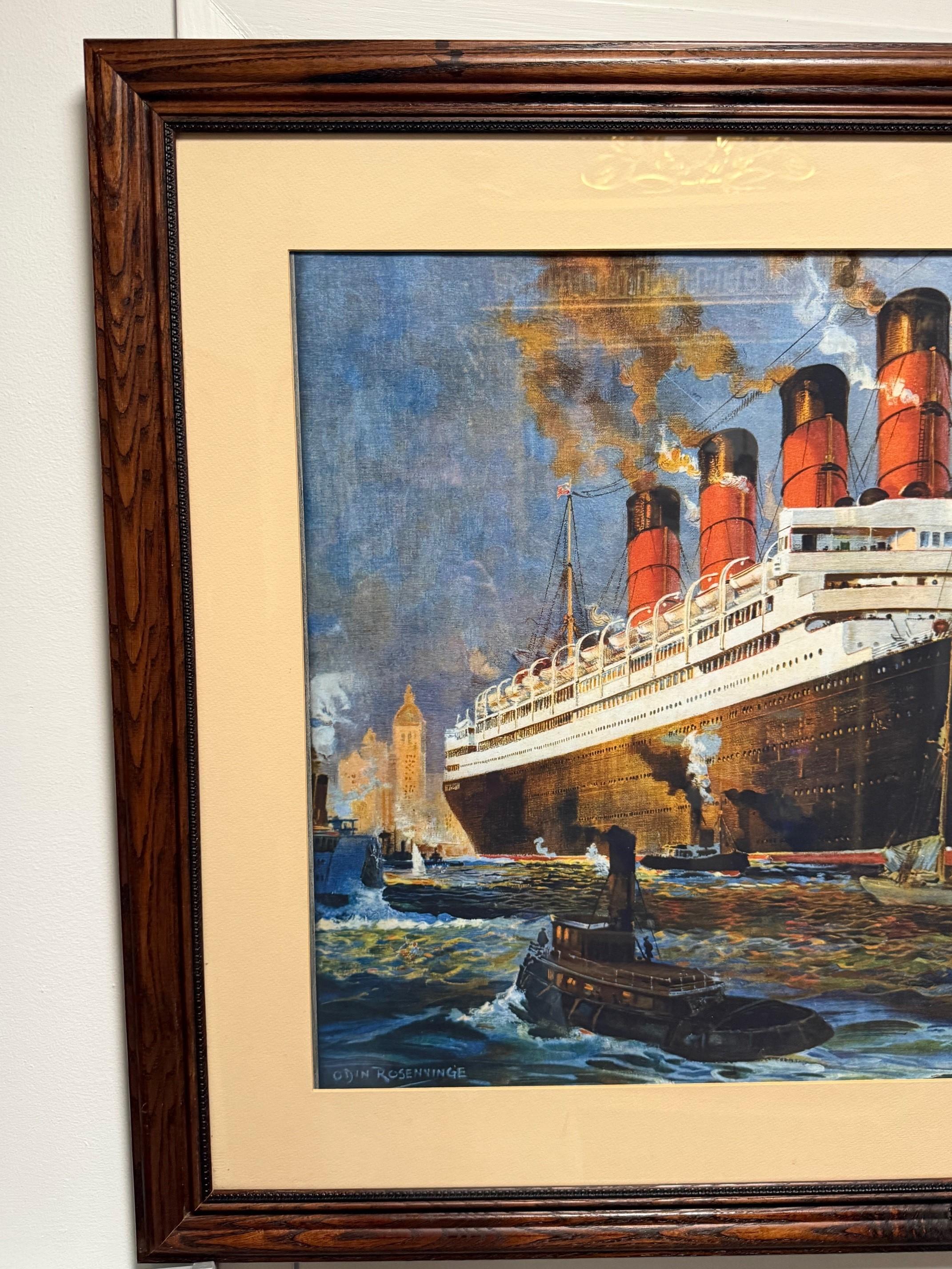 RMS Aquitania Cunard White Star Line Druck von DWYN ROSENKYNGE (Holz) im Angebot
