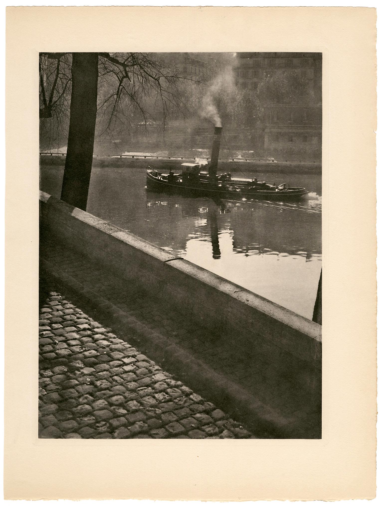 Tugboat, River Seine, Paris — Mid-Century Photogravure - Photograph by Rémy Duval