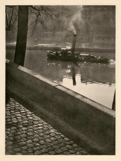 Vintage Tugboat, River Seine, Paris — Mid-Century Photogravure