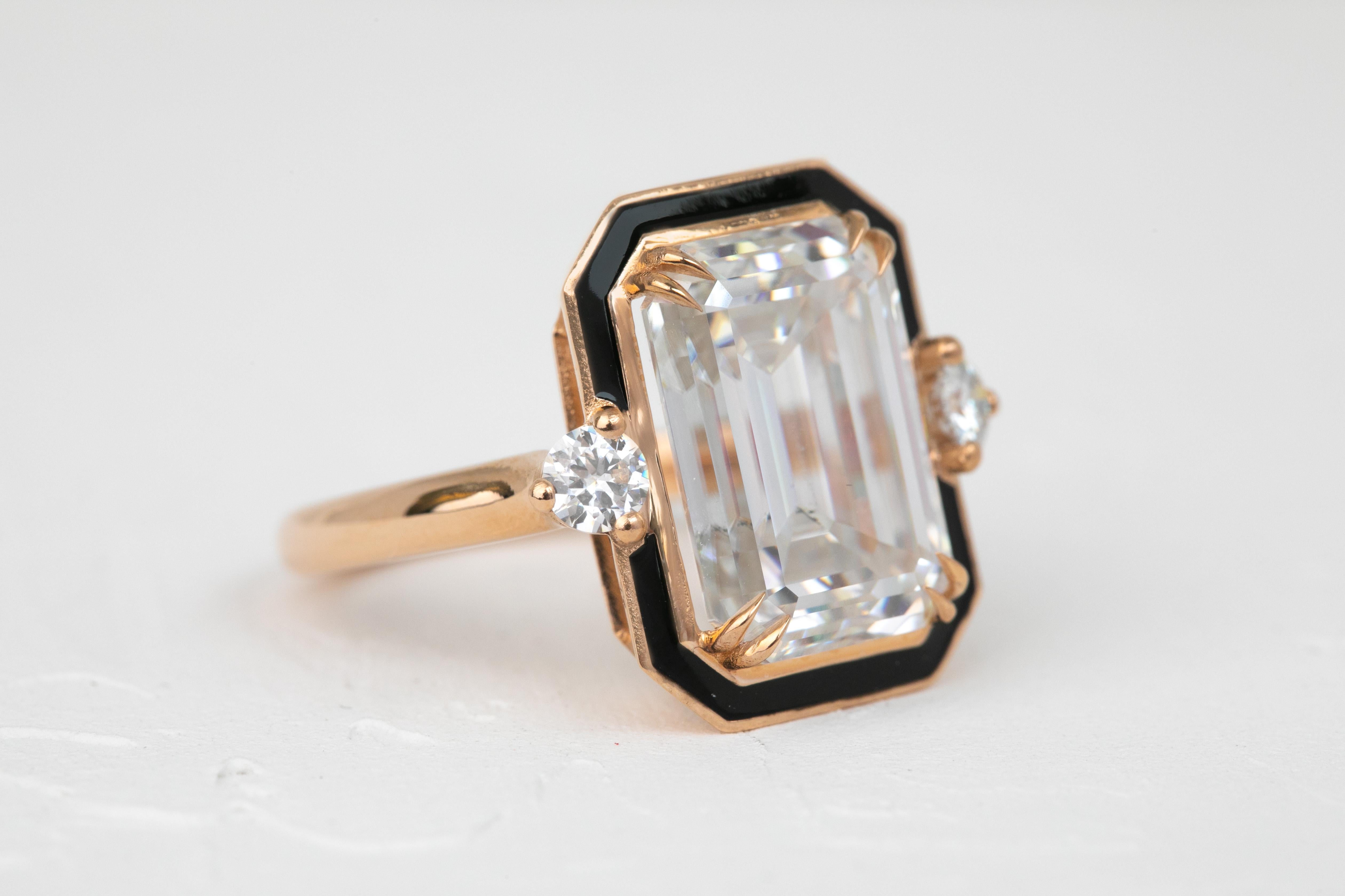 For Sale:  Art Deco Style Ring, 7.97 Moissanite Stone Ring and 14K Rose Gold Ring 2