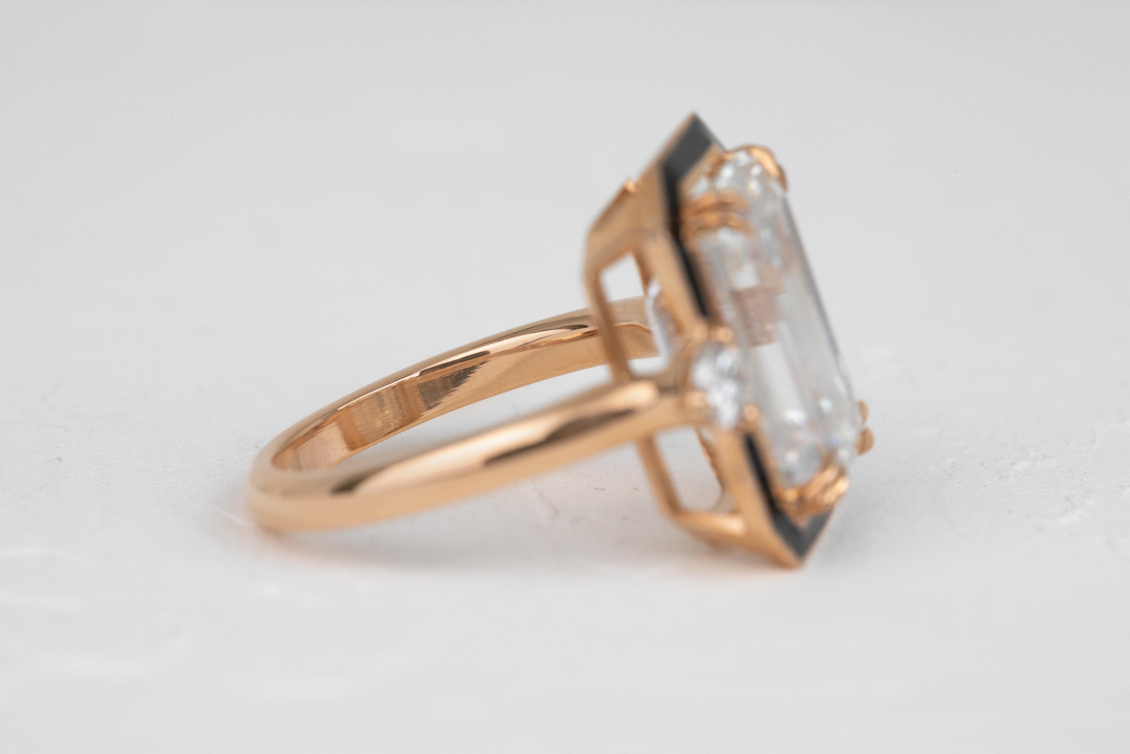 For Sale:  Art Deco Style Ring, 7.97 Moissanite Stone Ring and 14K Rose Gold Ring 3