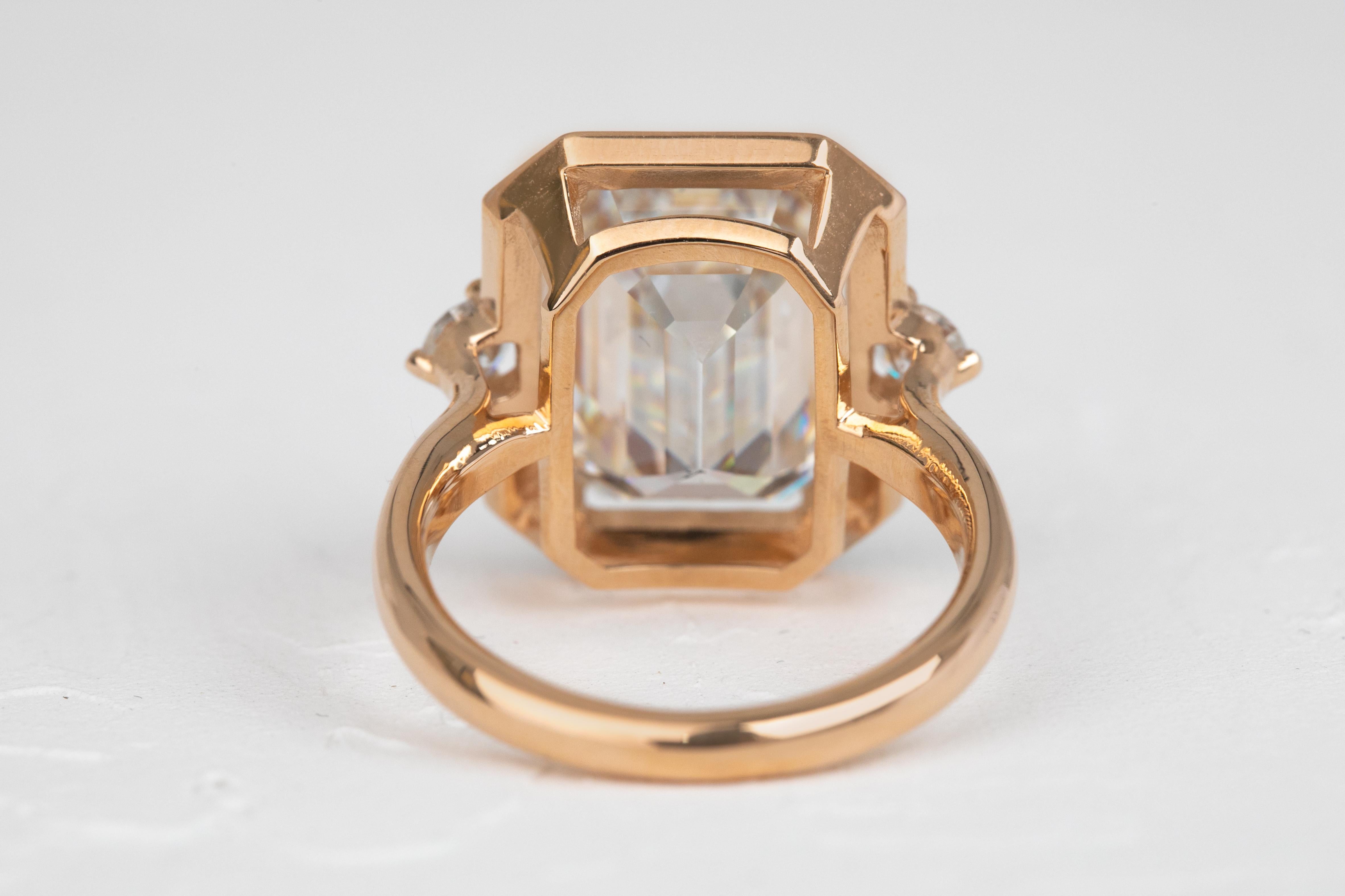 For Sale:  Art Deco Style Ring, 7.97 Moissanite Stone Ring and 14K Rose Gold Ring 4
