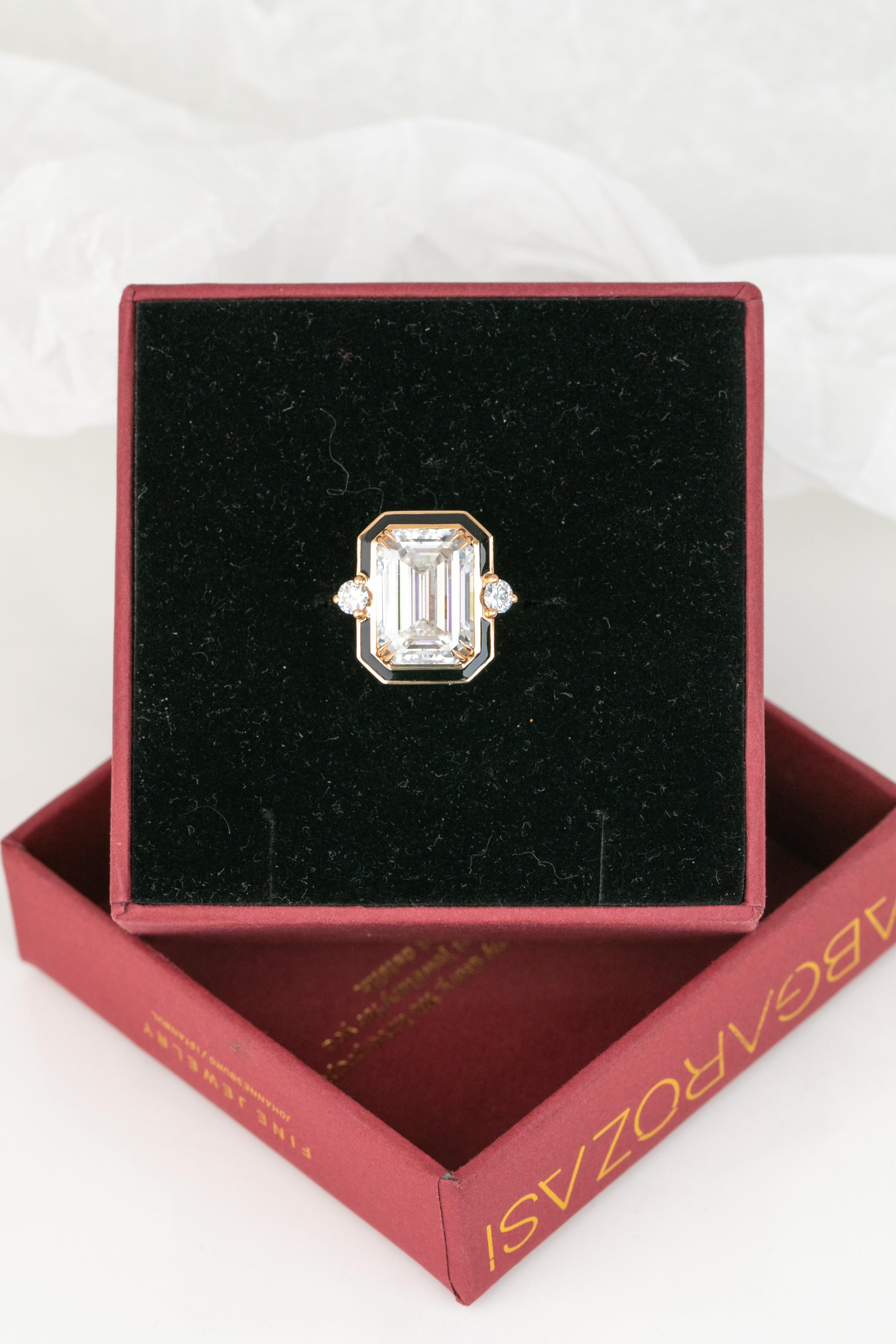 For Sale:  Art Deco Style Ring, 7.97 Moissanite Stone Ring and 14K Rose Gold Ring 7