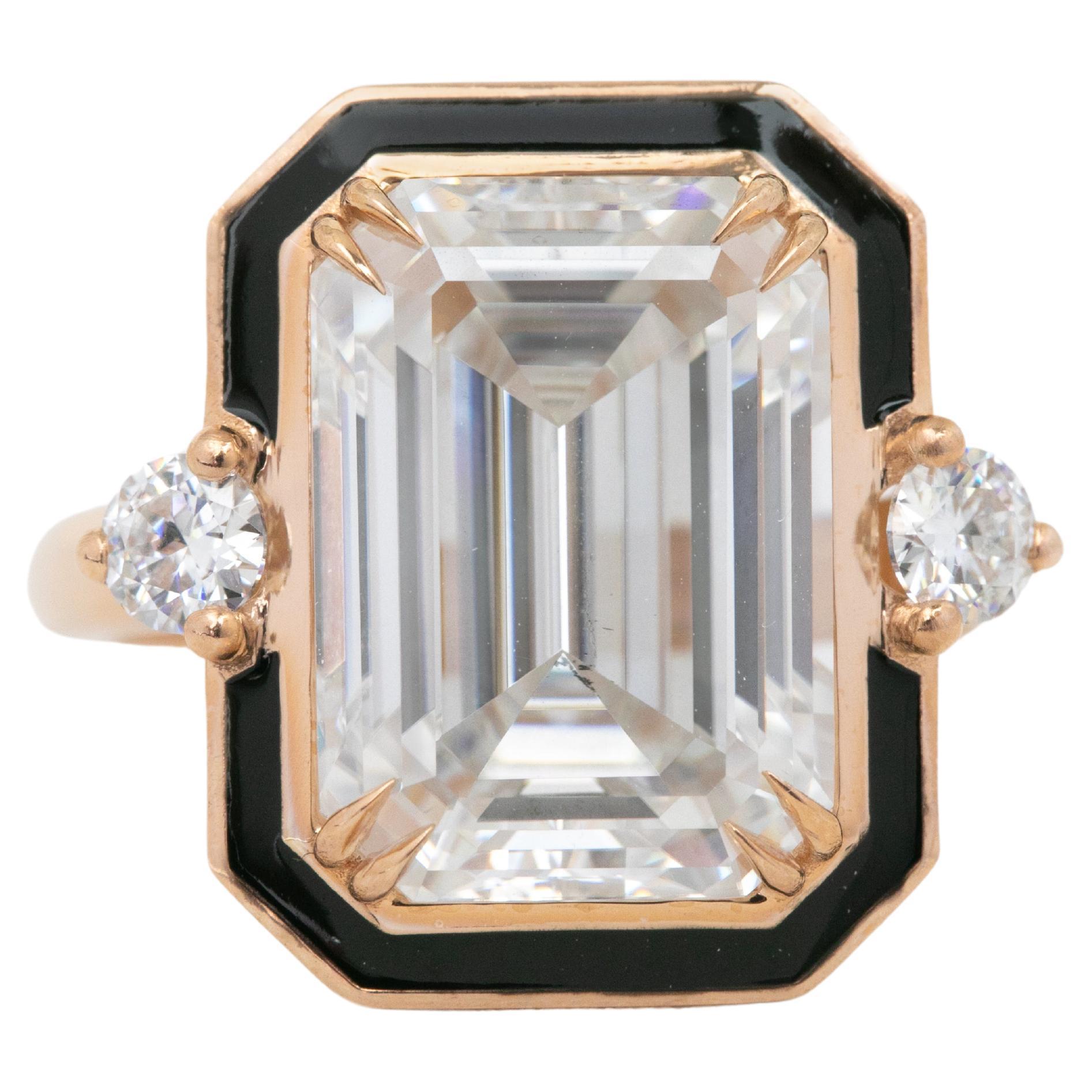 For Sale:  Art Deco Style Ring, 7.97 Moissanite Stone Ring and 14K Rose Gold Ring