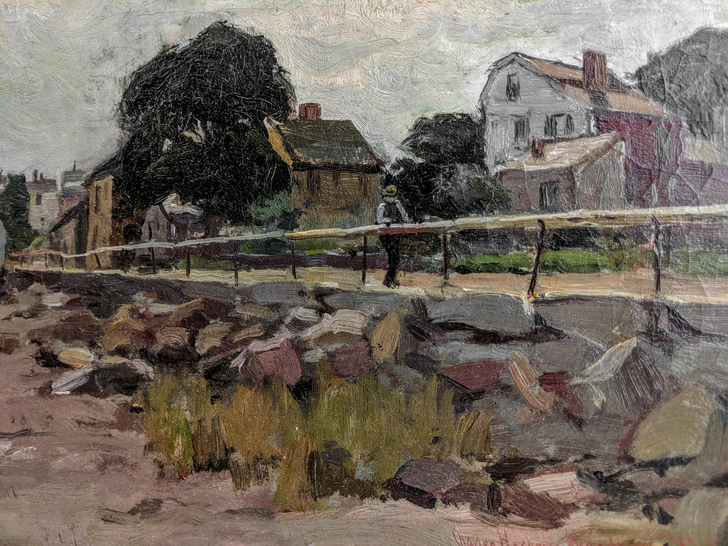 Oil on canvas
Road by the Coast, Ogunquit Maine
Signed lower left “Charles Herbert Wodbury”
Canvas size: 9” x 13 1/8” Framed size: 13 ½” x 17 ½”

Charles H. Woodbury was born in Lynn, Massachusetts, where his earliest work was part of the