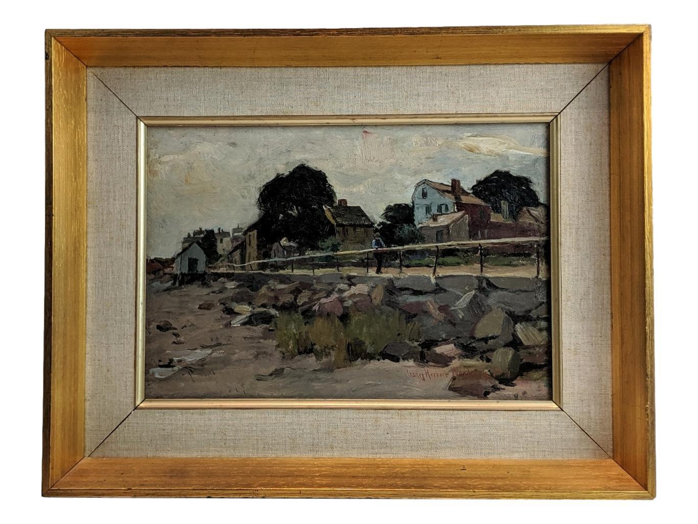 Oil on canvas
Road by the Cost, Ogunquit Maine
Signed lower left “Charles Herbert Wodbury”
Canvas size: 9” x 13 1/8” Framed size: 13 ½” x 17 ½”

Charles H. Woodbury was born in Lynn, Massachusetts, where his earliest work was part of the oeuvre