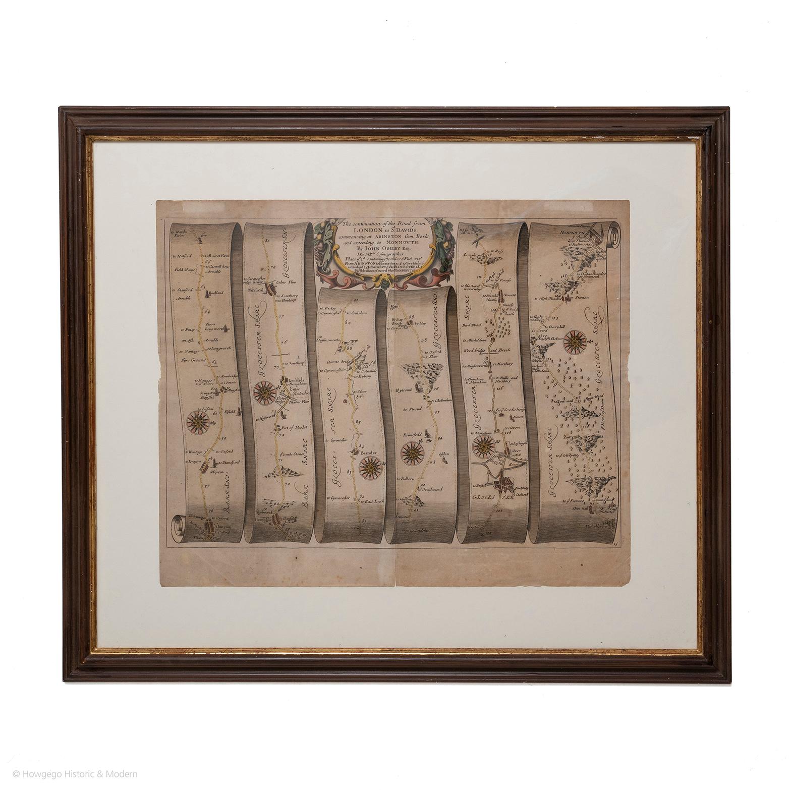 La suite de la route de Londres à St Davids, commençant à Abingdon Com Berks et s'étendant jusqu'à Monmouth Par John Ogilby Esq, Cosmographe de Sa Majesté.  D'Abingdon à Farringdons, à Lechlade, à Fairford, à Barnsley à Gloucester avec Monmouth