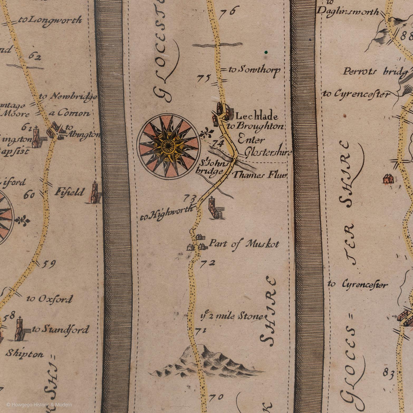 Britannique Carte de la route Britannia n° 15 de Londres à St Davids John Ogilby avec cadre doré brun en vente
