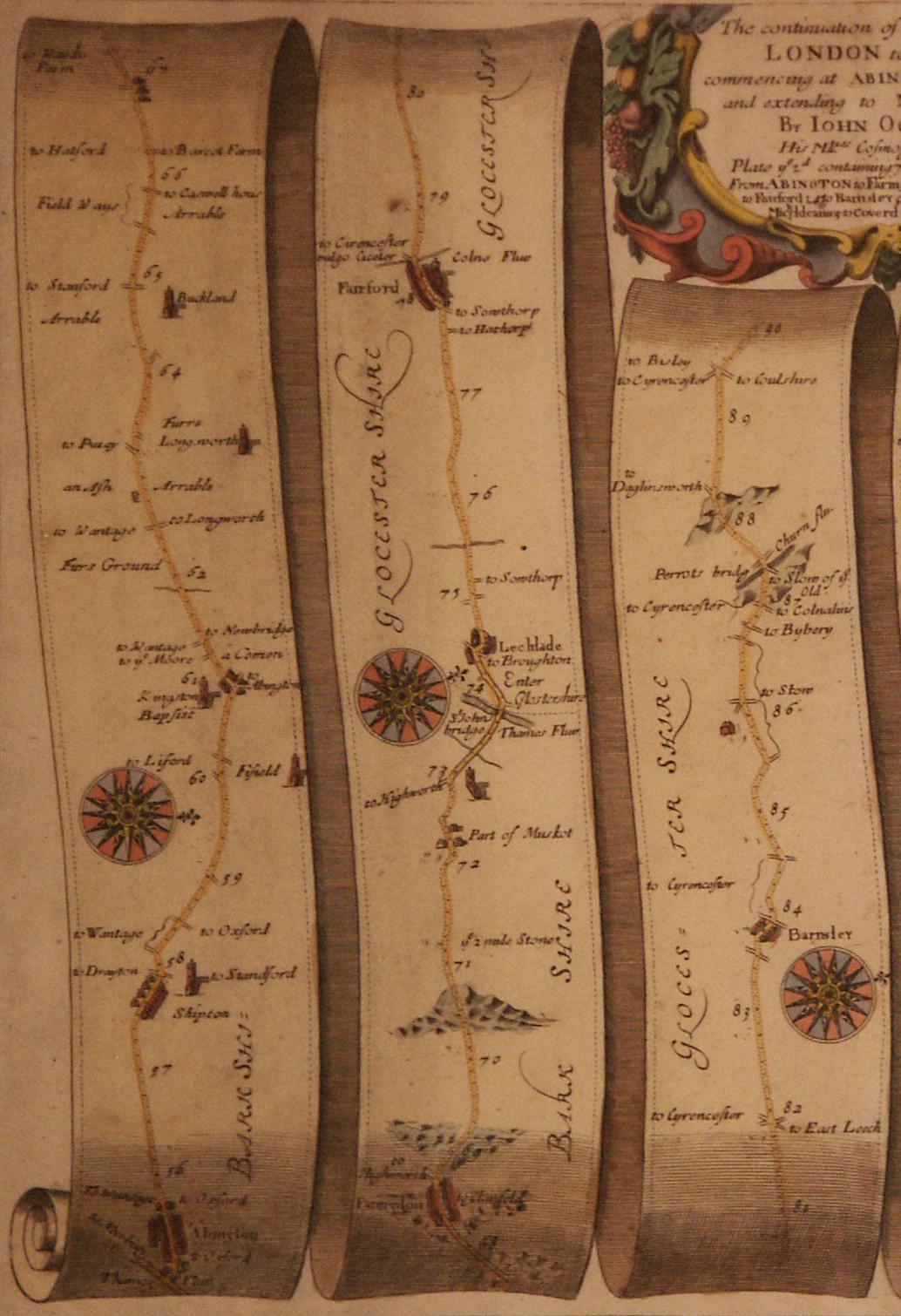 Carte de la route Britannia n° 15 de Londres à St Davids John Ogilby avec cadre doré brun Bon état - En vente à BUNGAY, SUFFOLK