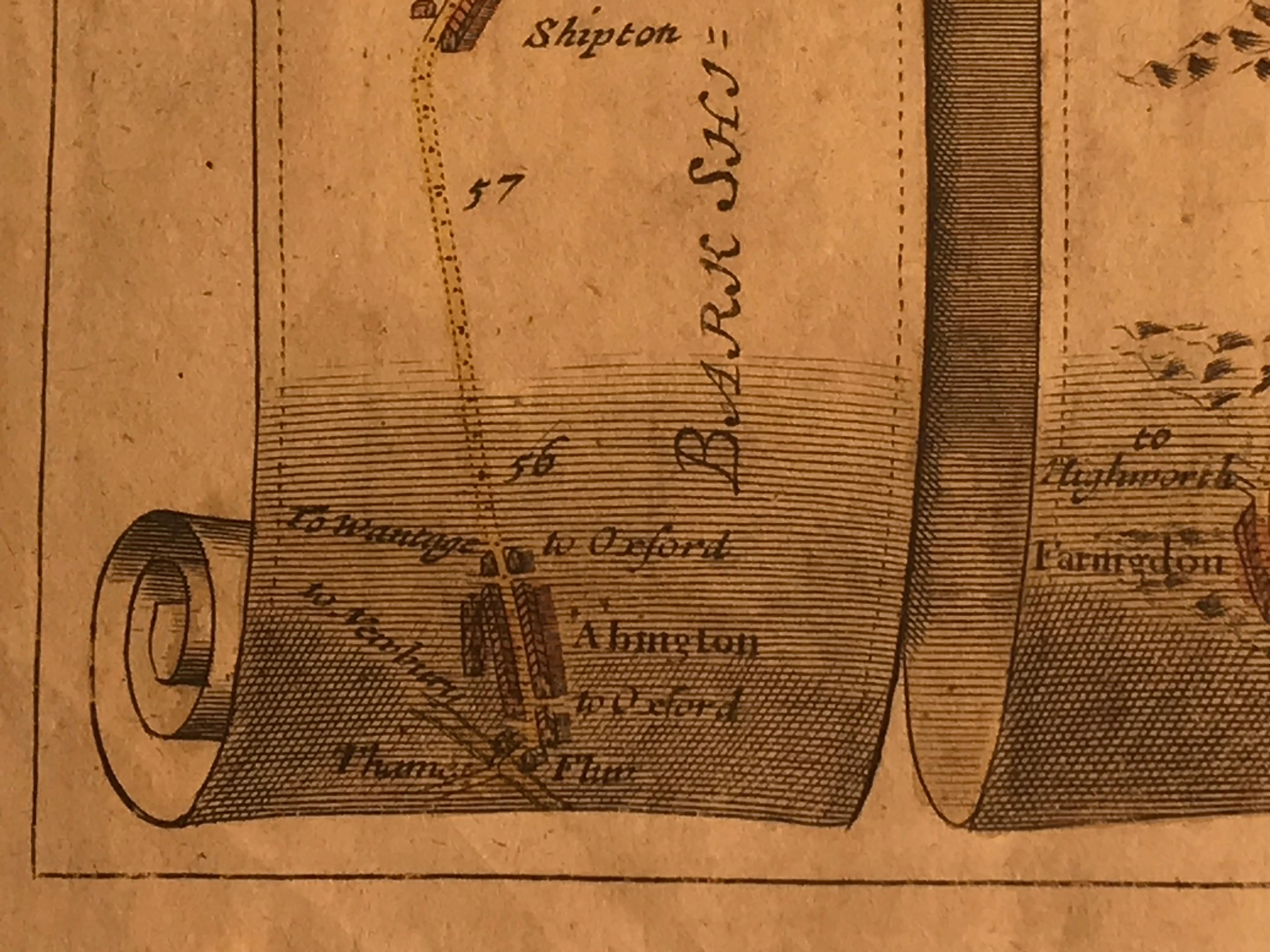 Papier Carte de la route Britannia n° 15 de Londres à St Davids John Ogilby avec cadre doré brun en vente