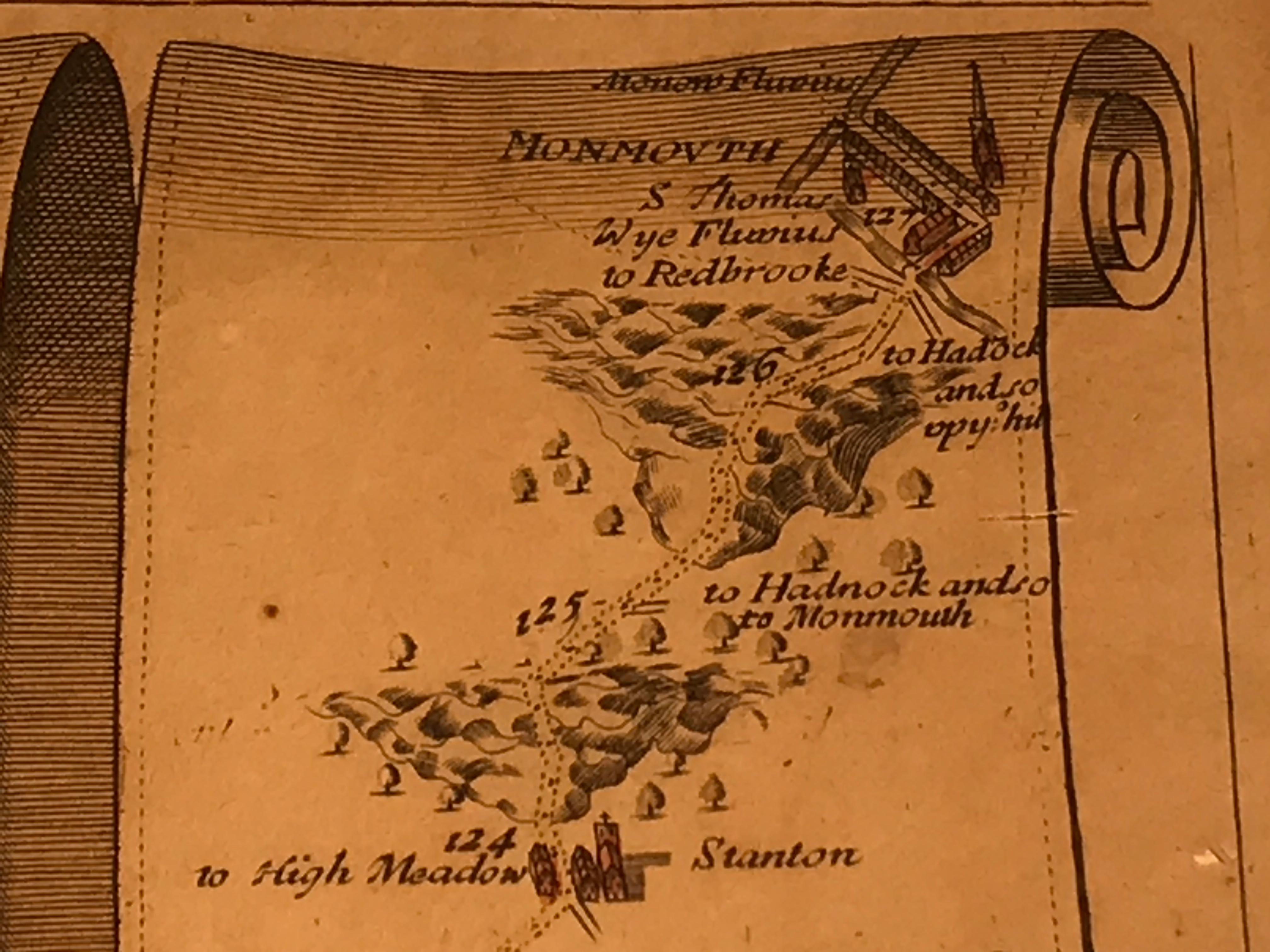 Carte de la route Britannia n° 15 de Londres à St Davids John Ogilby avec cadre doré brun en vente 1