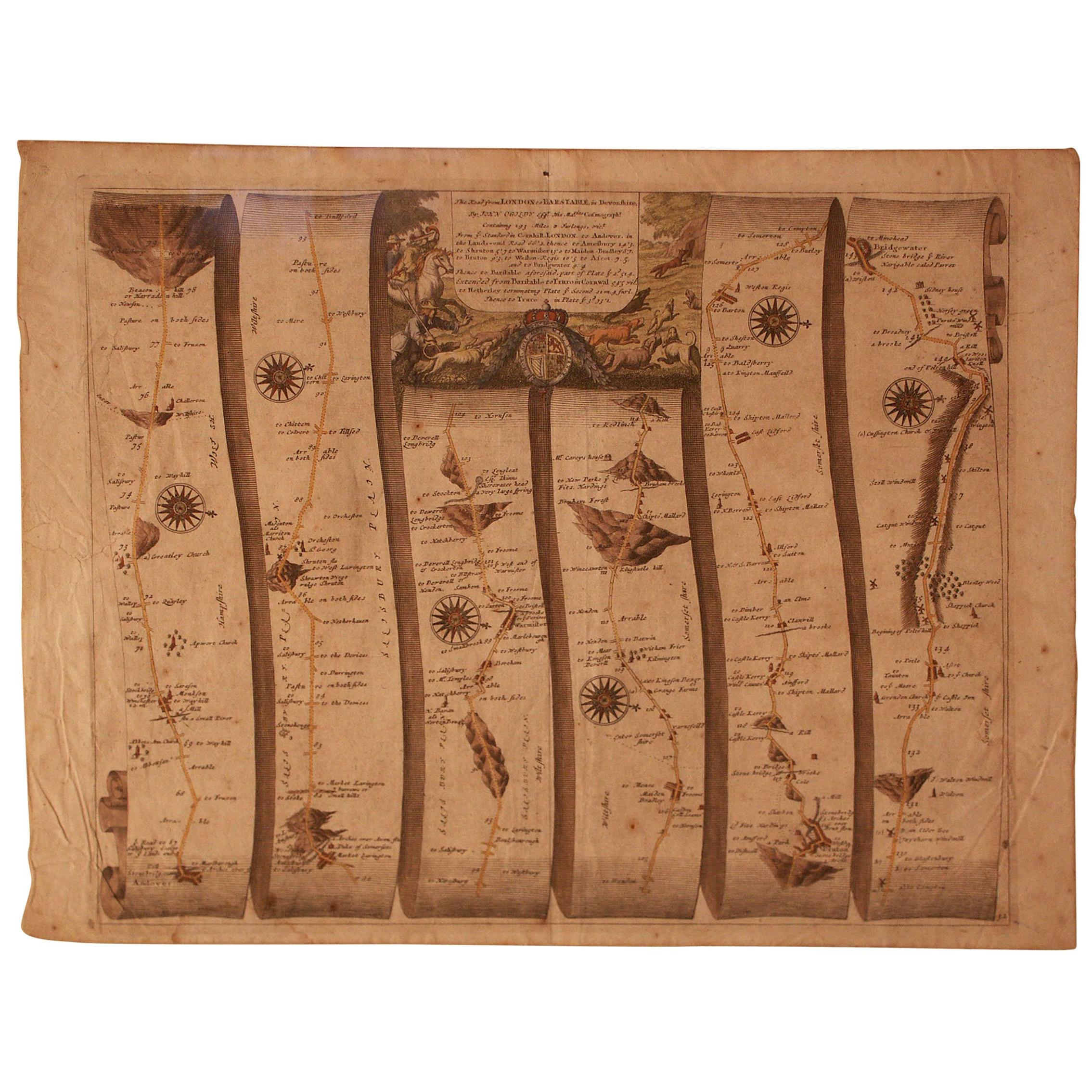 Road Map, from London to Kings Lynn, Royston to Downham, John Ogilby