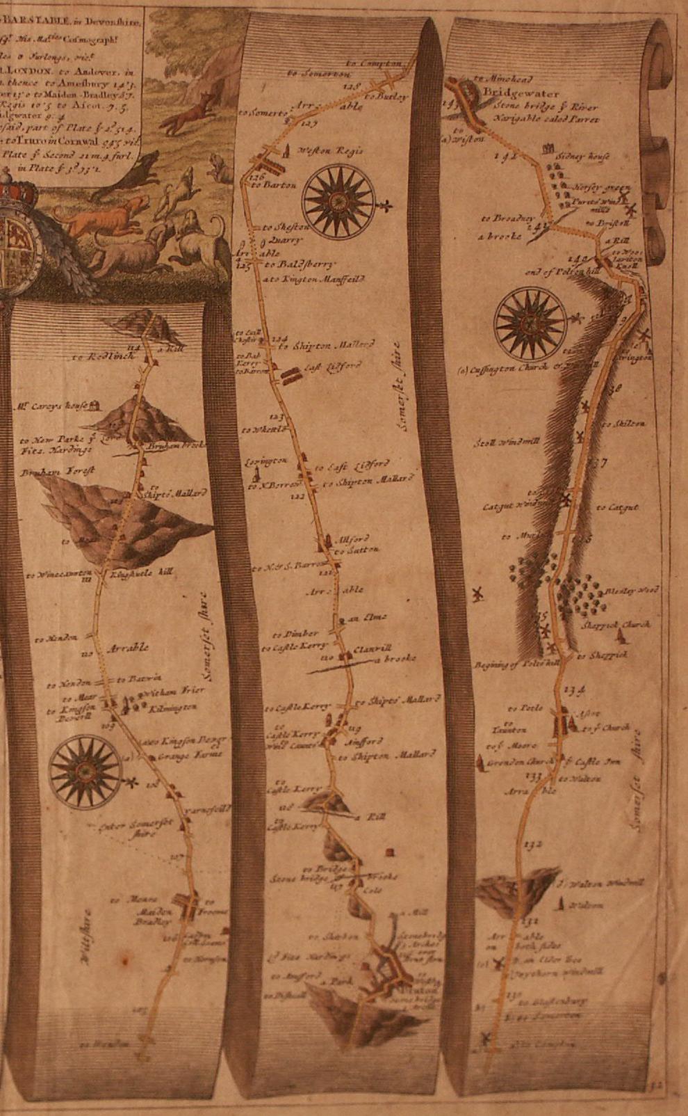 17th Century Road Map Britannia No 32 the Road from London to Barnstable John Ogilby Framed For Sale