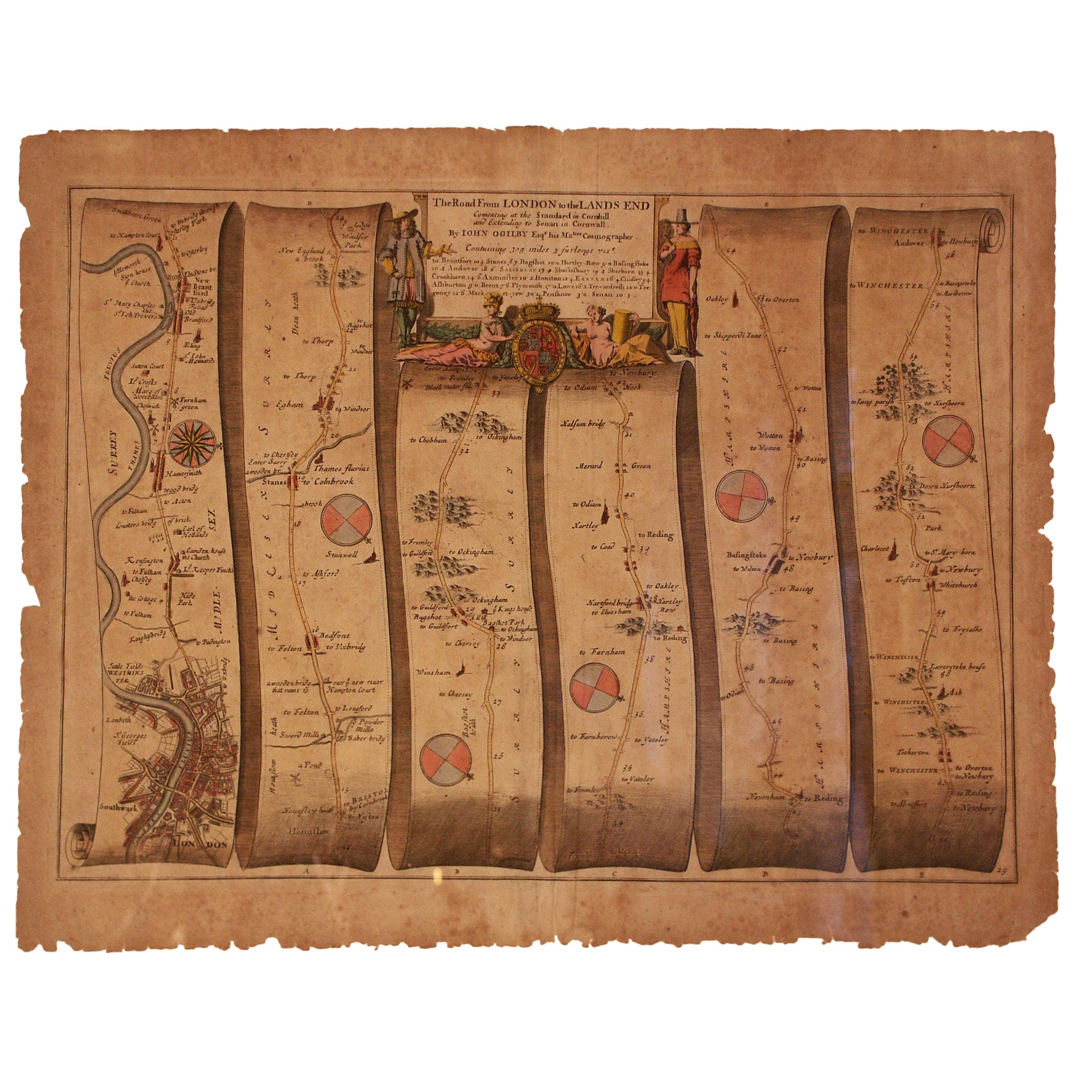 Road Map, from London to Kings Lynn, Royston to Downham, John Ogilby