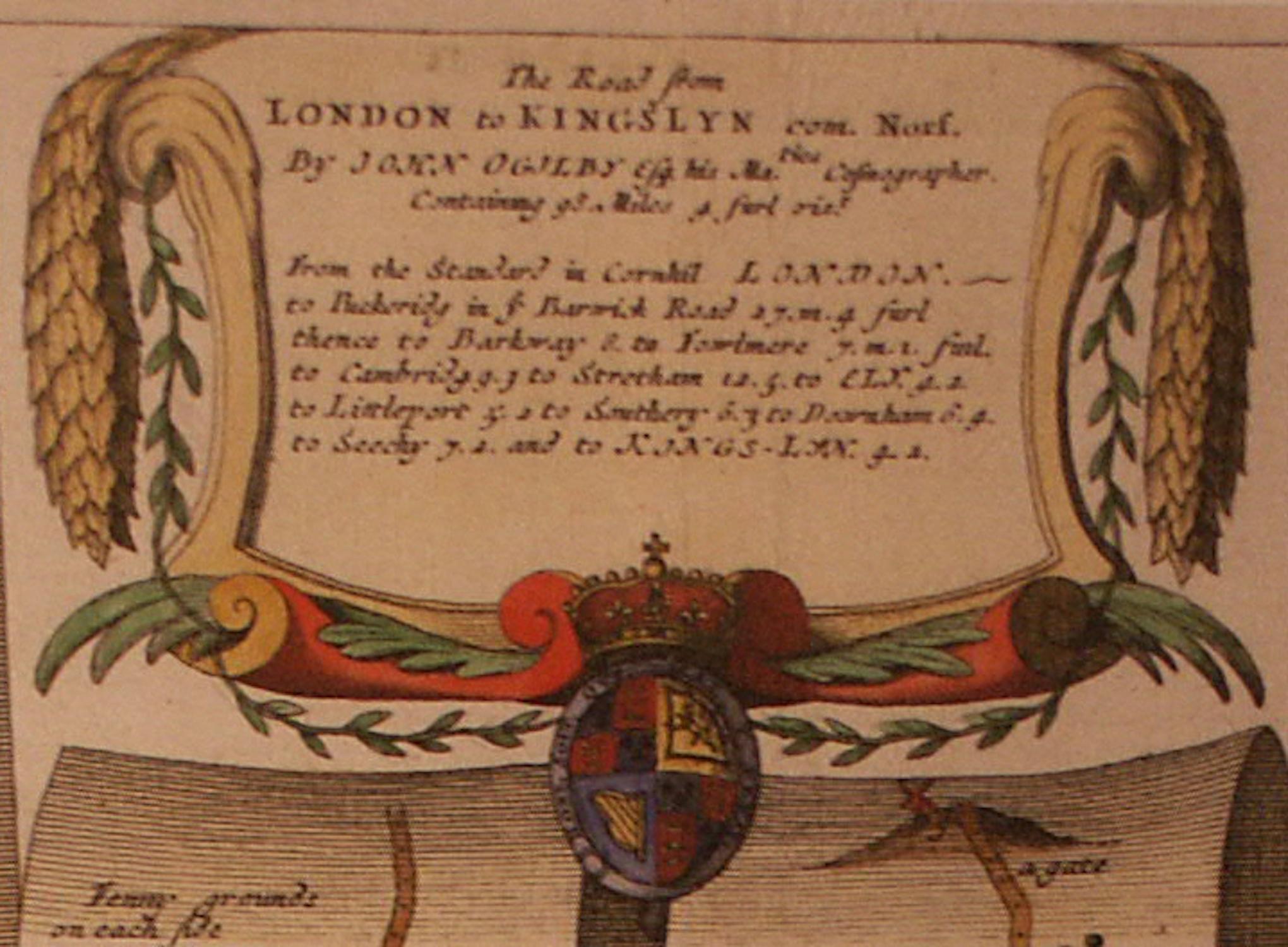 Charles II Road Map, from London to Kings Lynn, Royston to Downham, John Ogilby, Britannia