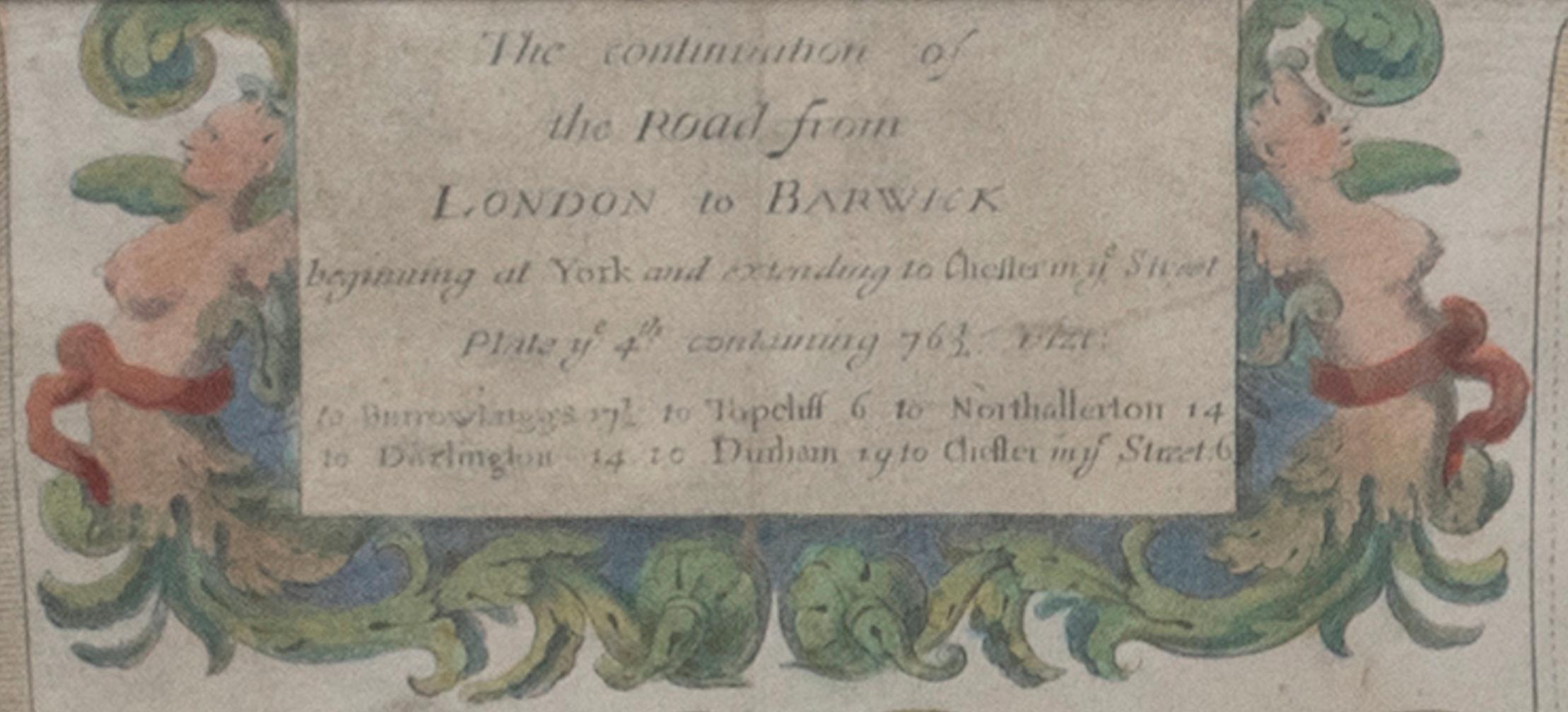Baroque Carte de la route, John Ogilby, Londres, Barwick, York, Chester, Darlington, Durham encadrée en vente