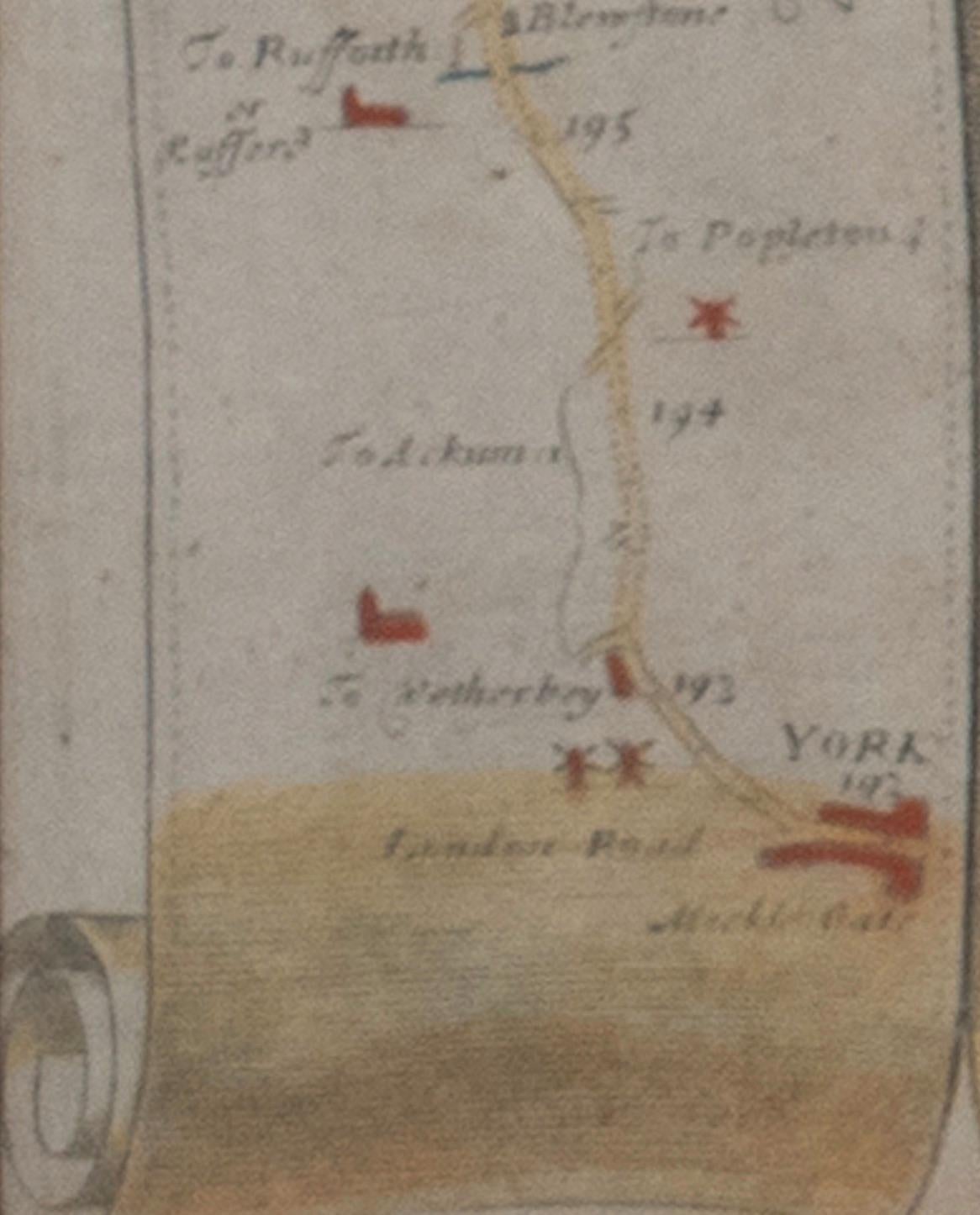 Fin du XVIIe siècle Carte de la route, John Ogilby, Londres, Barwick, York, Chester, Darlington, Durham encadrée en vente