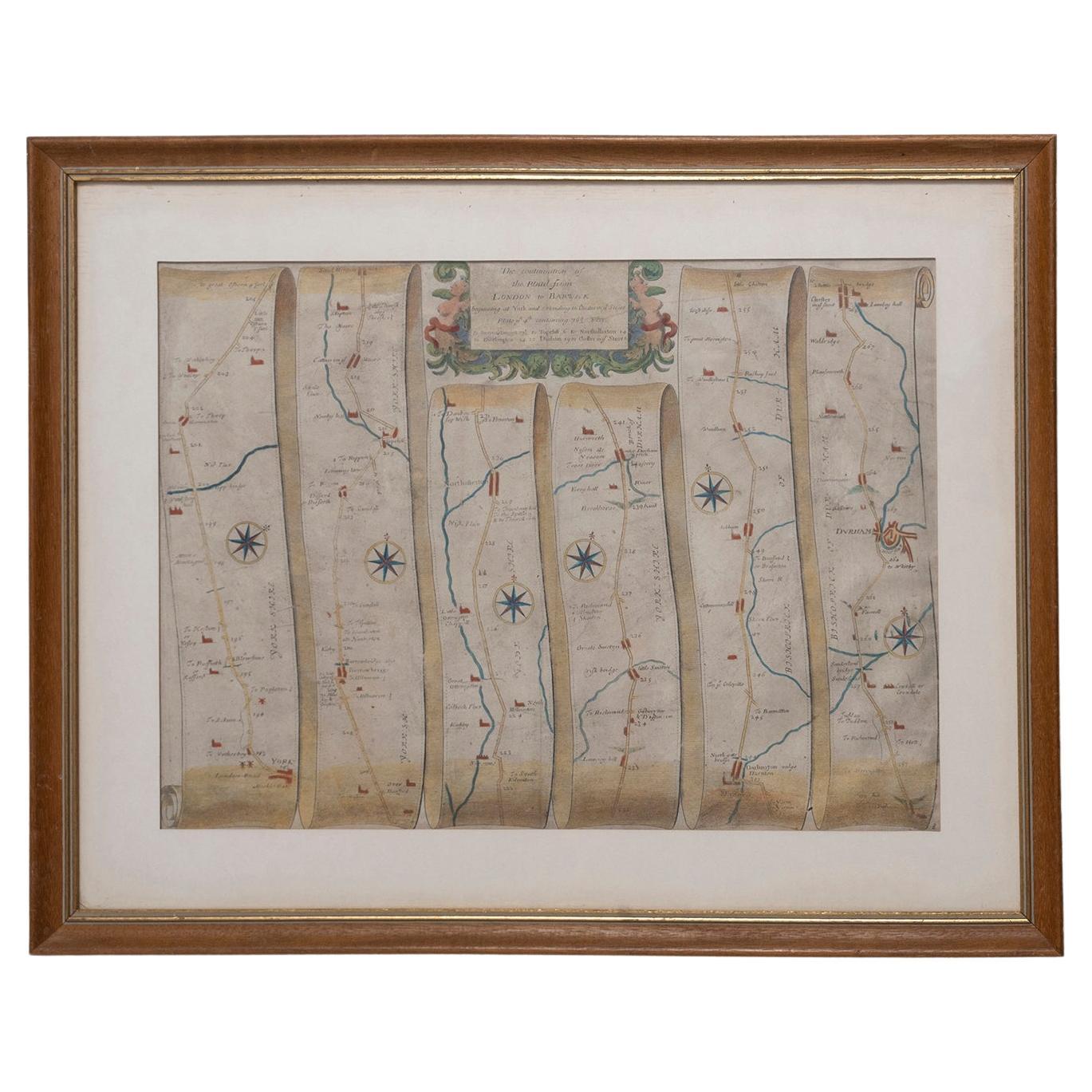 Road Map, John Ogilby, London, Barwick, York, Chester, Darlington, Durham Framed For Sale