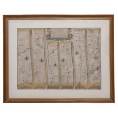 Antique Road Map, John Ogilby, London, Barwick, York, Chester, Darlington, Durham Framed