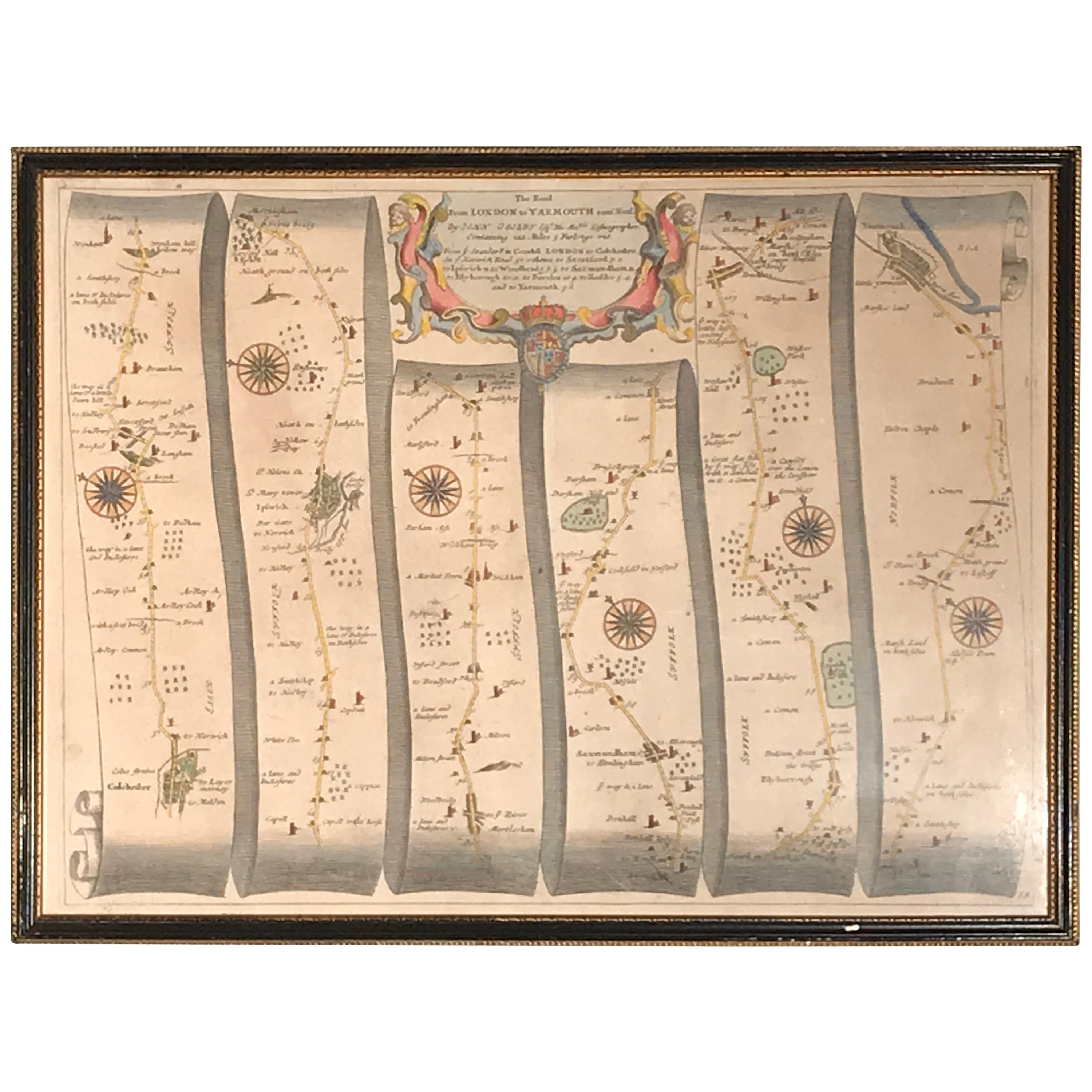Replica 17c OGILBY  Old Road Map Dorking London to Arundel Chichester inc 