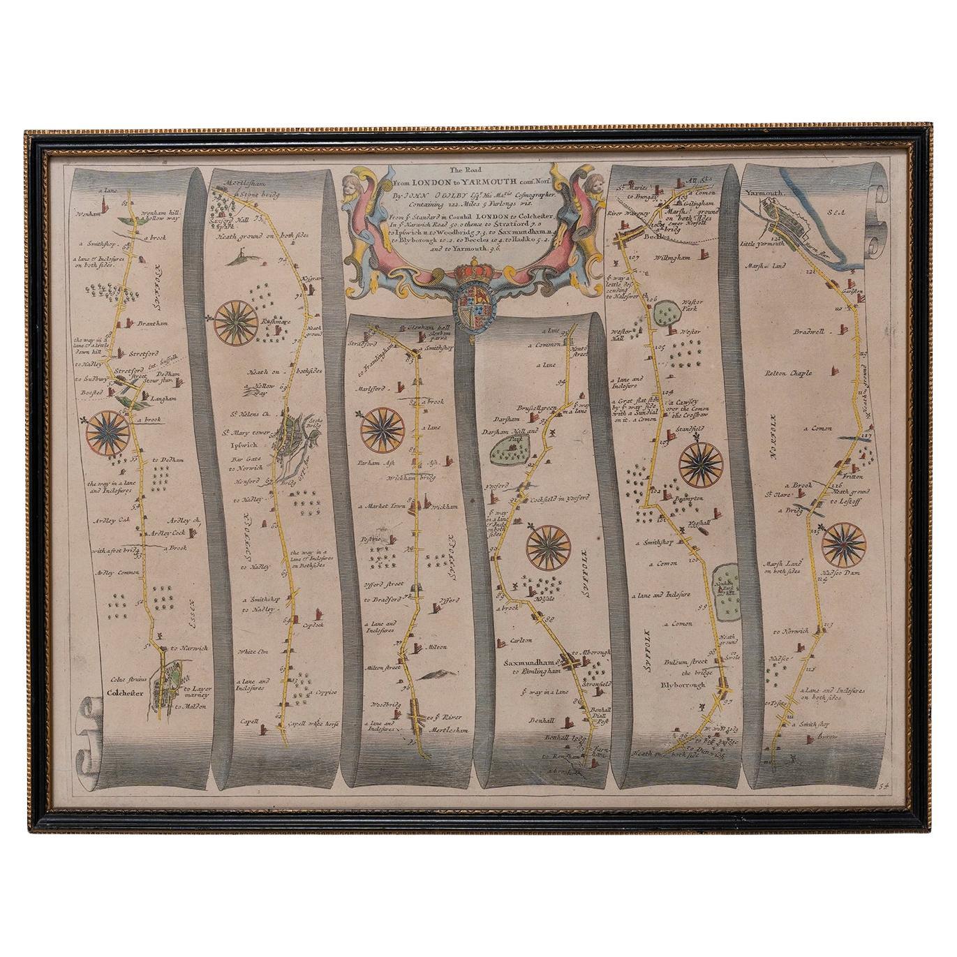 Road Map, John Ogilby, No 54, London, Yarmouth, Britannia For Sale