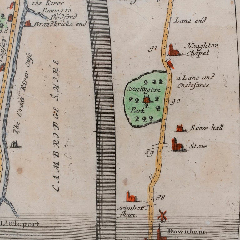 Road Map No43 London to Kings Lynn, Royston to Downham, John Ogilby