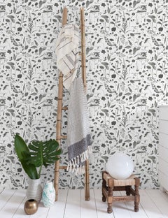 Roadside Flower Floral Wallpaper Black and White, Giselle