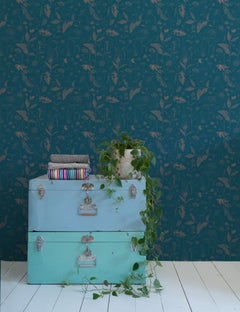 Roadside Flower Floral Wallpaper Teal and Apricot, Sade