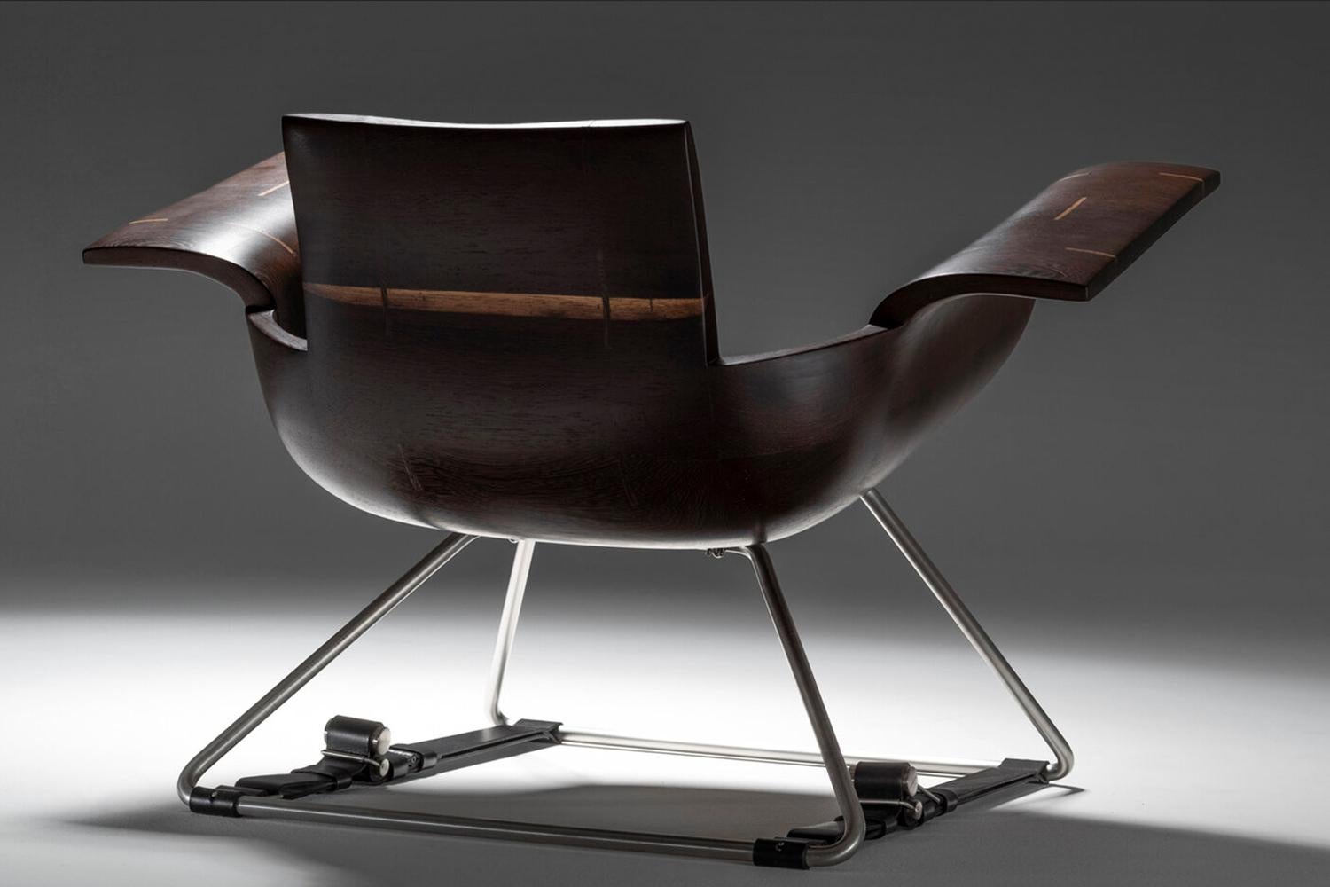 Roadster Armchair with Footstool made out of Wenge Wood. Handcrafted in Poland. For Sale 2