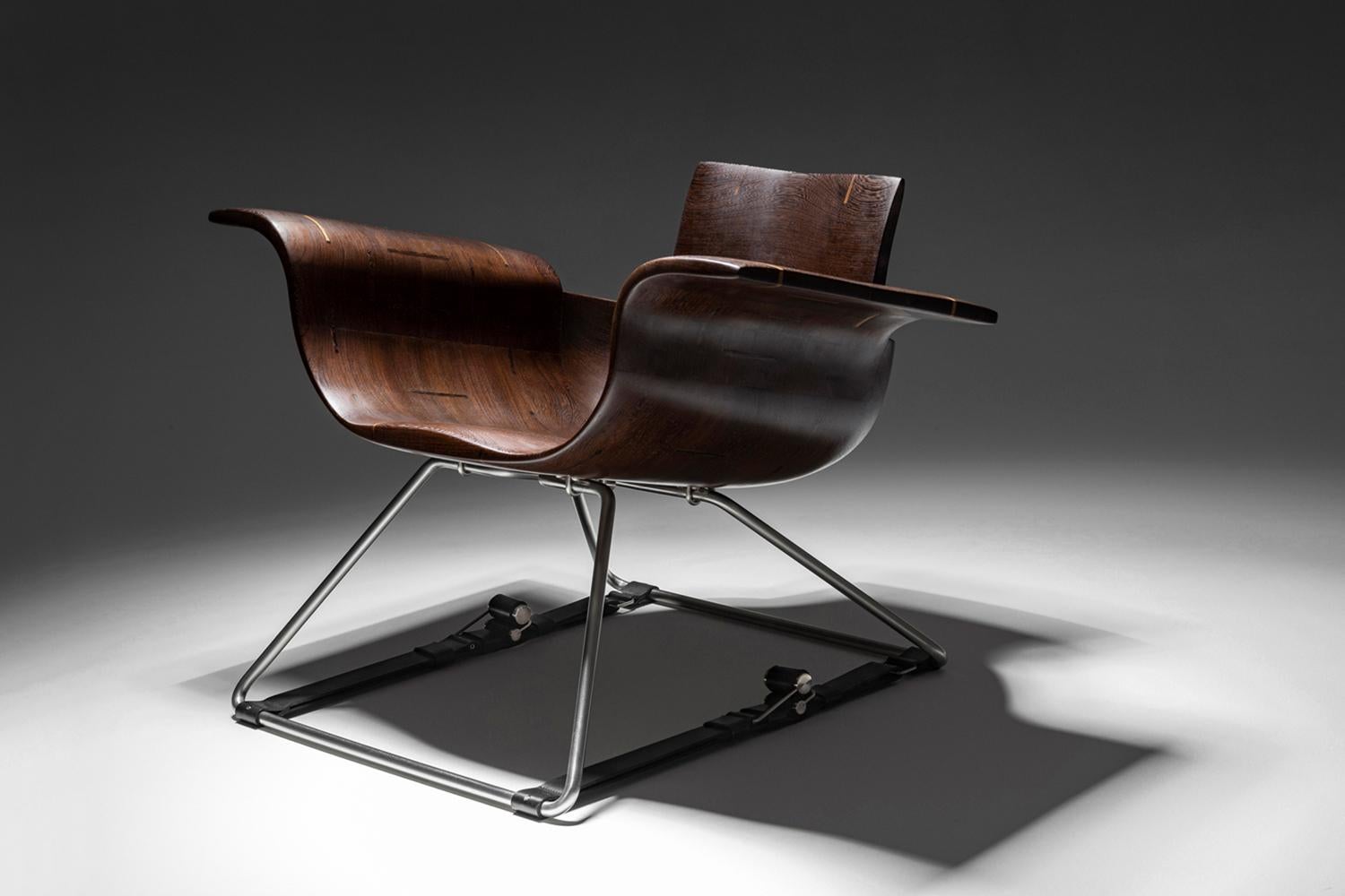 Polish Roadster Armchair with Footstool made out of Wenge Wood. Handcrafted in Poland. For Sale