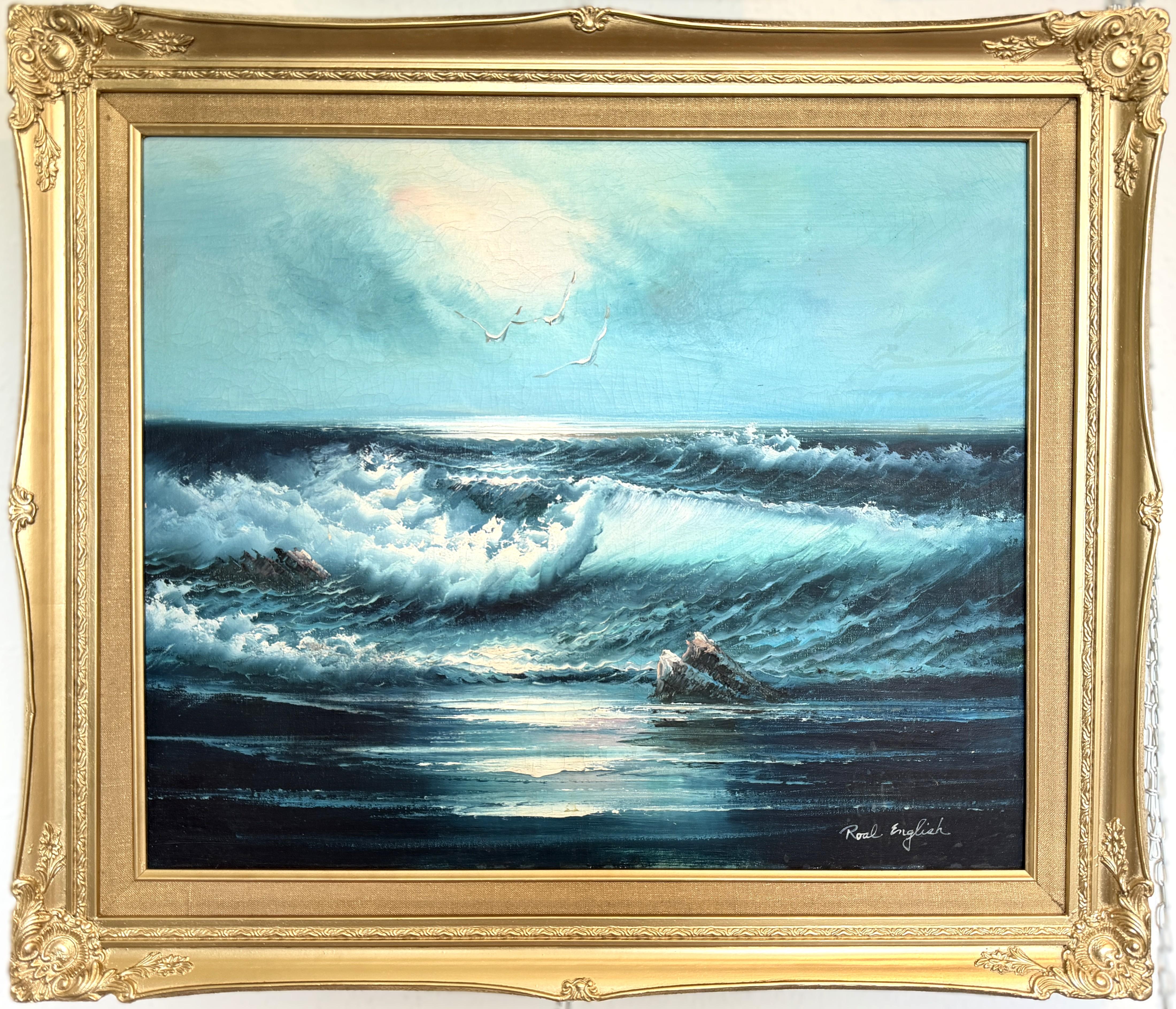 Roal English Seascape Oil Painting Vintage Ocean Waves Coastal Marine Art