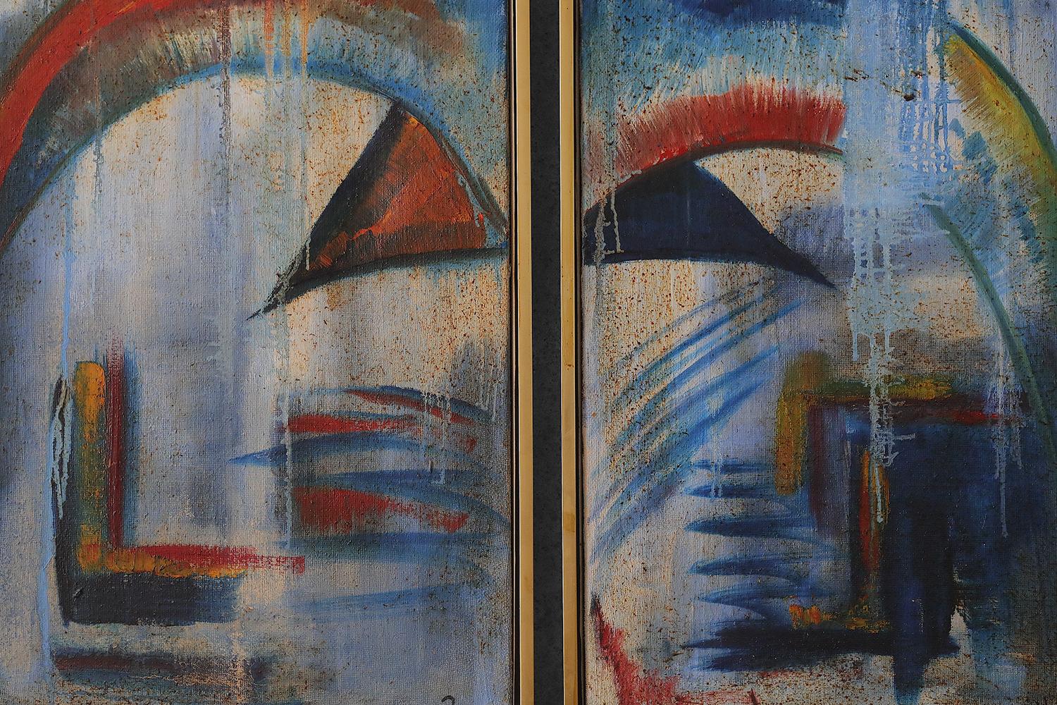 Mid-Century Modern Roald Ditmer, Abstract Composition, Oil on Canvas Diptych, Framed, Set of 2 For Sale