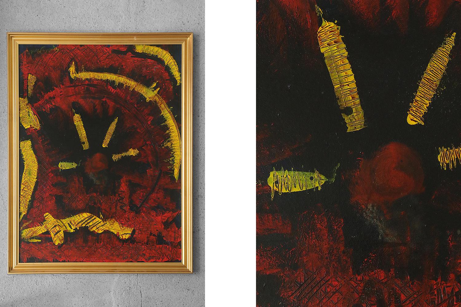 Abstrakte Komposition von Roald Ditmer, Öl auf Leinwand Gemälde, 1999, gerahmt (Dänisch) im Angebot