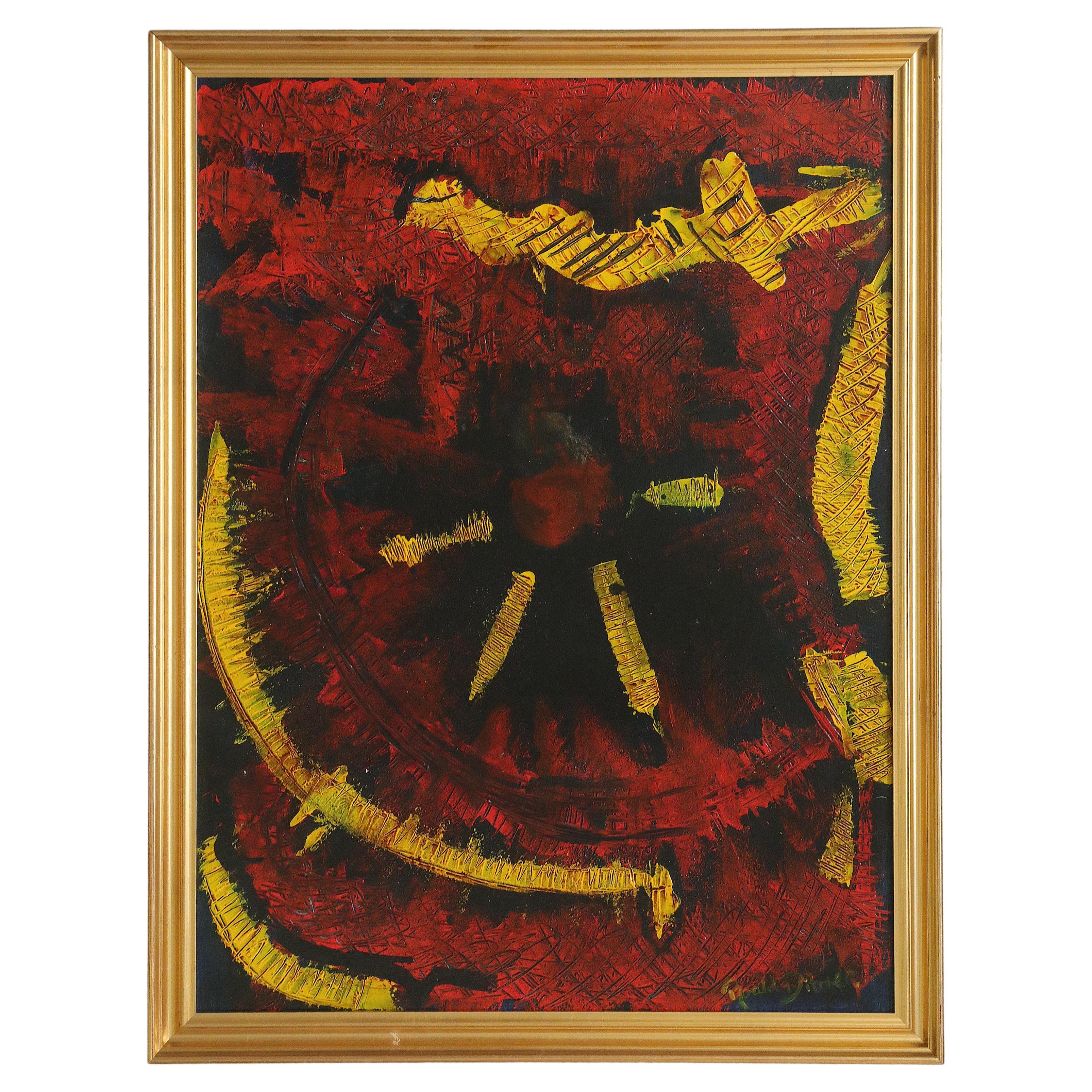Roald Ditmer, Composizione astratta, dipinti a olio su tela, 1999, con cornice